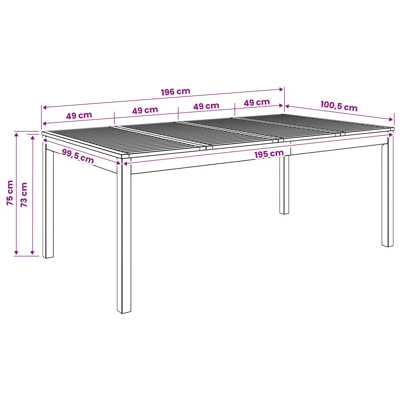Tuindiner tafel Wit 196 x 100,5 x 75 cm Massief Acaciahout image 8