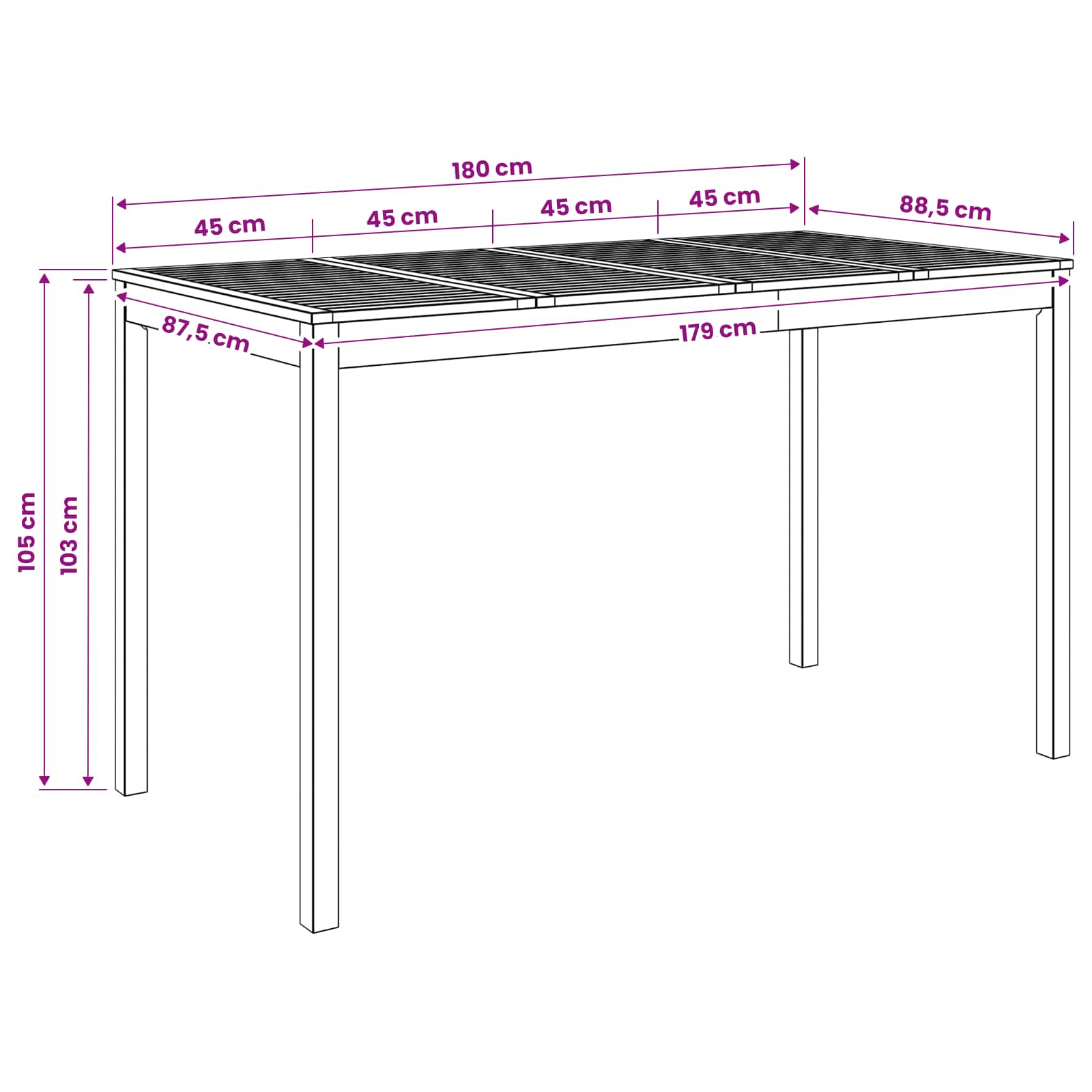 Tuinbar Tafel Wit 180 x 88,5 x 105 cm Massief Acaciahout image 8