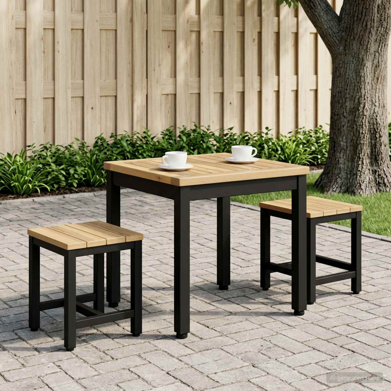 Salontafel Wit en zwart 40 x 40,5 x 36 cm Massief Acaciahout image 3