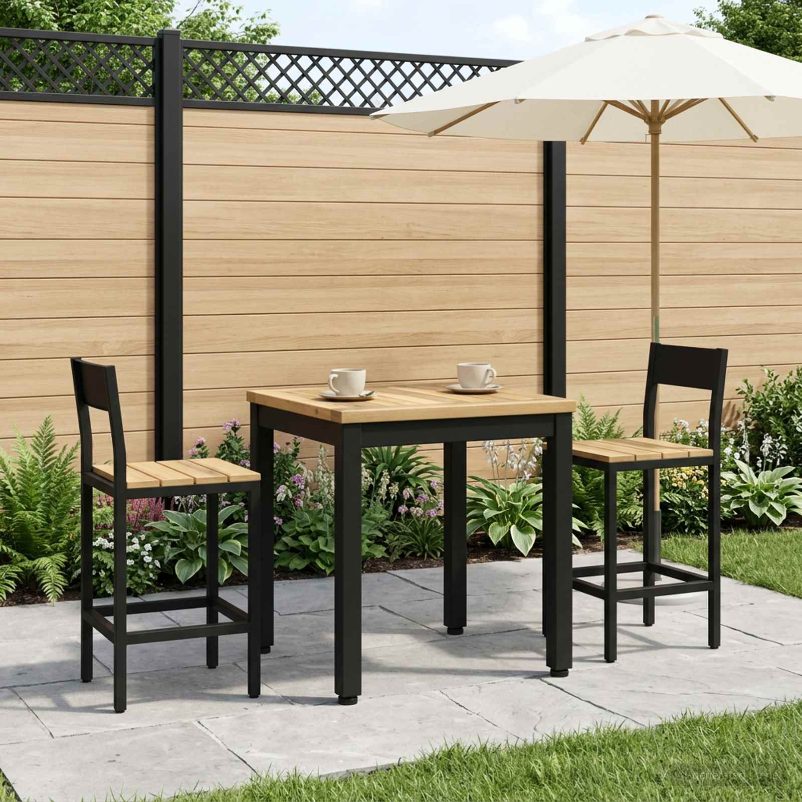 Salontafel Wit en zwart 40 x 40,5 x 36 cm Massief Acaciahout image 1