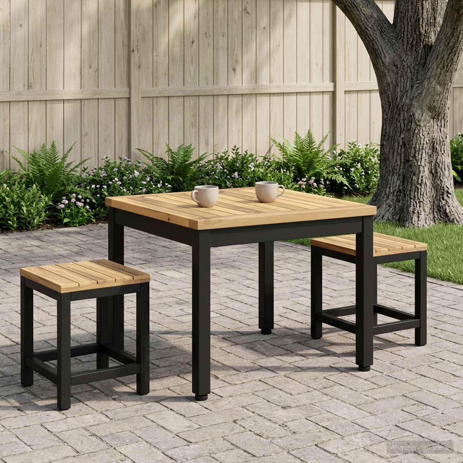Salontafel Wit en zwart 50 x 48,5 x 36 cm Massief Acaciahout image 3