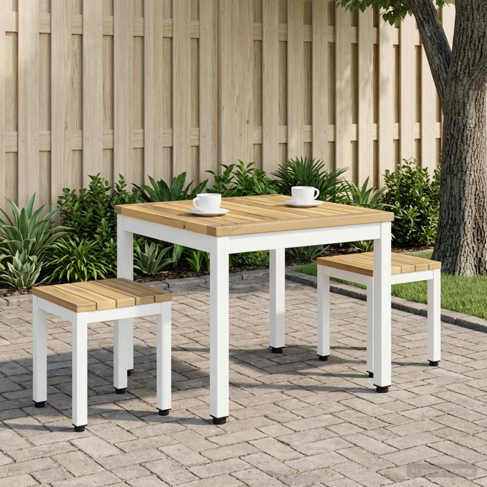 Salontafel Wit 50 x 48,5 x 36 cm Massief Acaciahout image 3