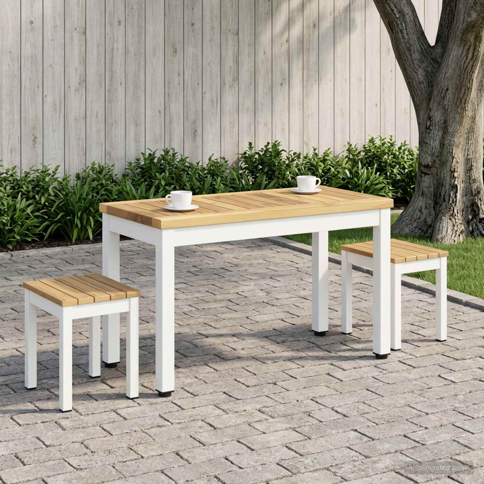 Salontafel Wit 60,5 x 30 x 36 cm Massief Acaciahout image 1
