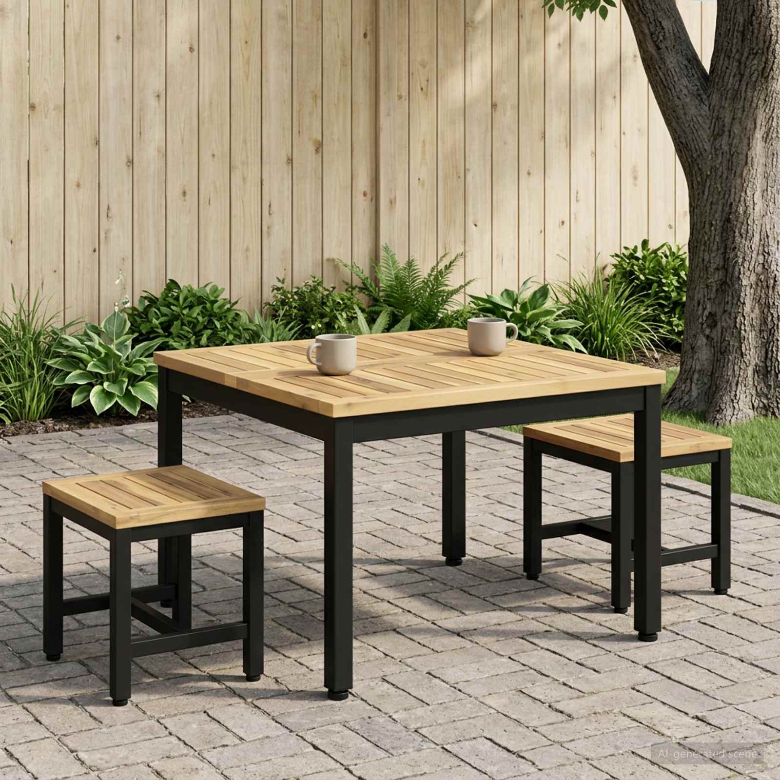 Salontafel Wit en zwart 60 x 60,5 x 36 cm Massief Acaciahout image 3