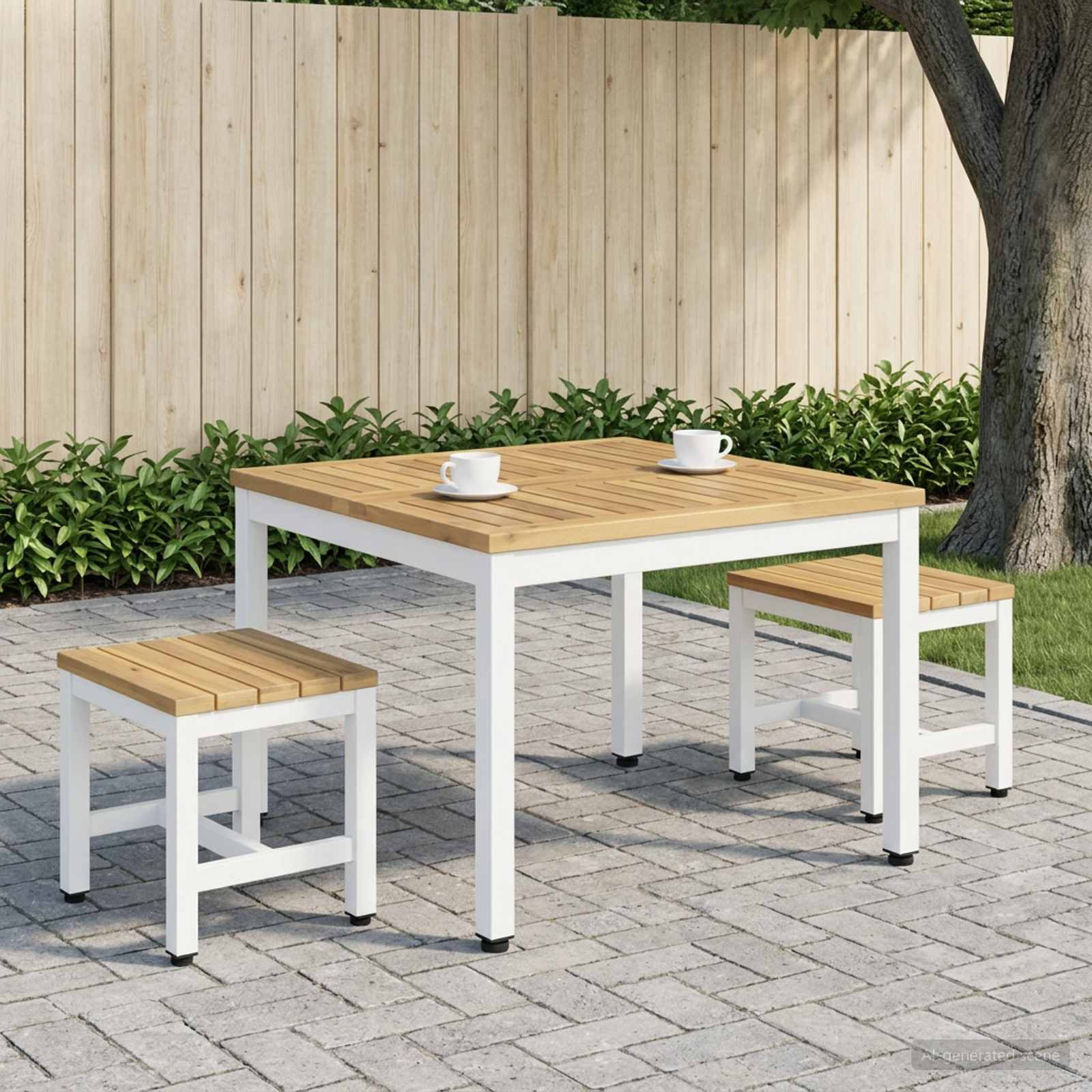 Salontafel Wit 60 x 60,5 x 36 cm Massief Acaciahout image 1