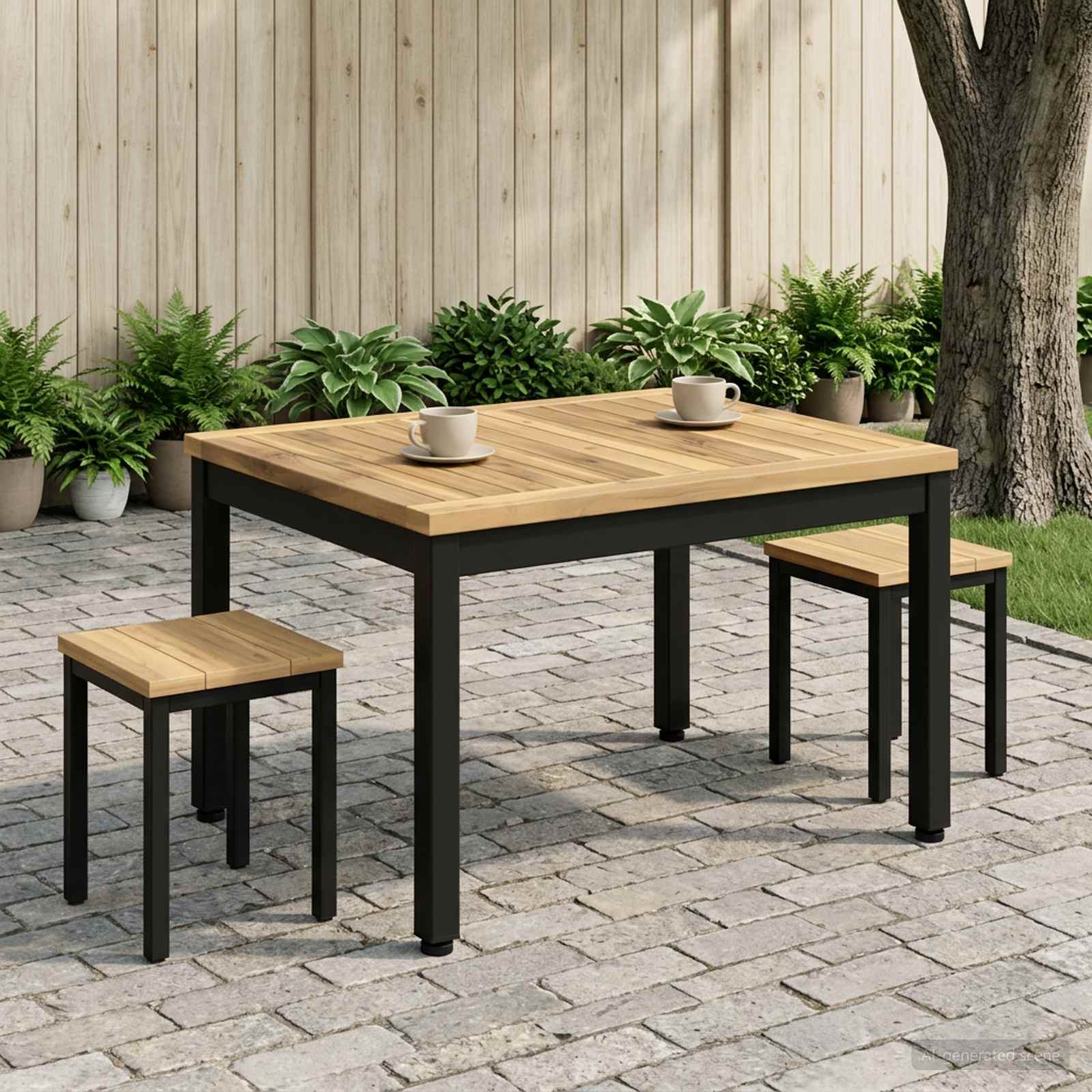 Salontafel Wit en zwart 50 x 60,5 x 36 cm Massief Acaciahout image 1