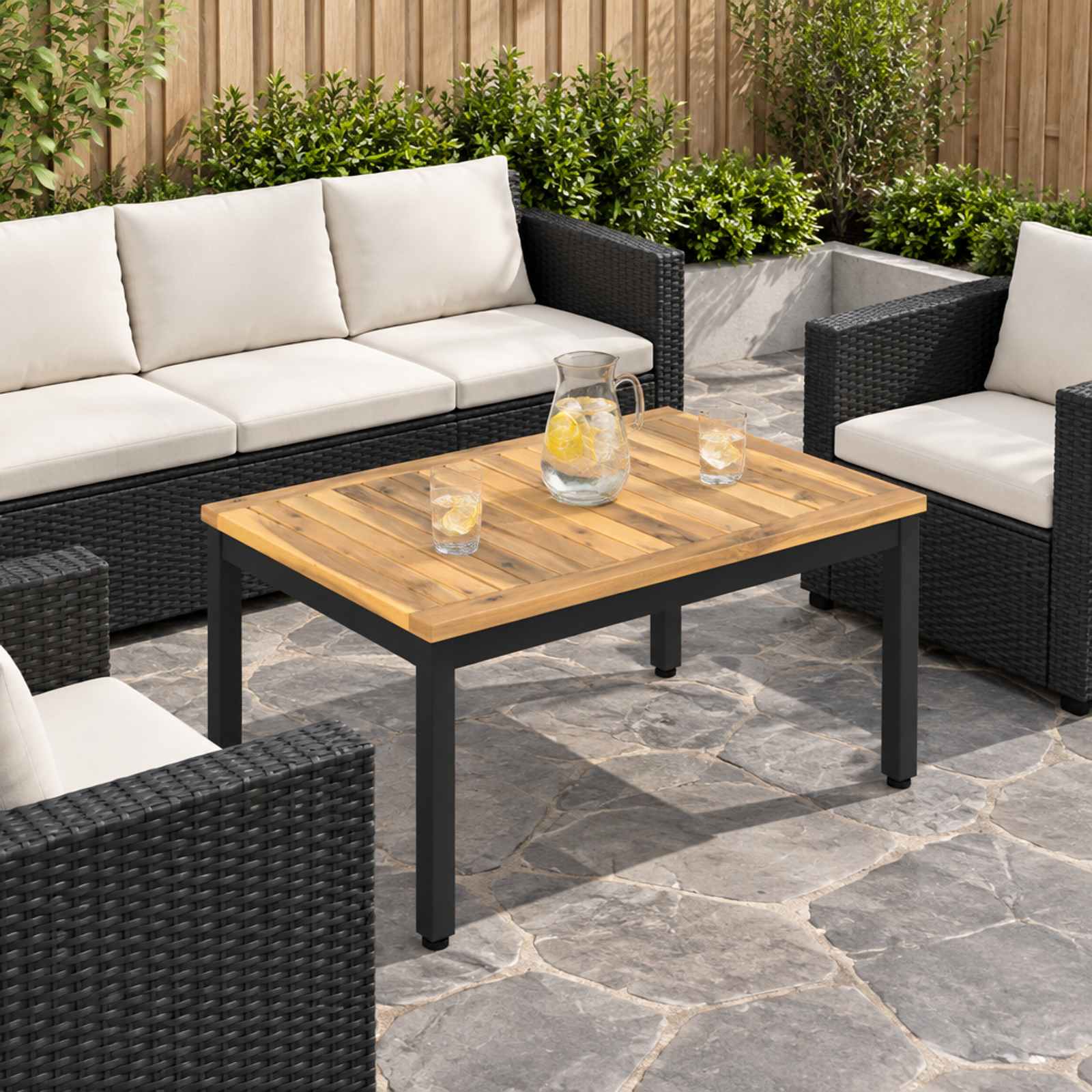 Salontafel Wit en zwart 49 x 68,5 x 36 cm Massief Acaciahout image 1