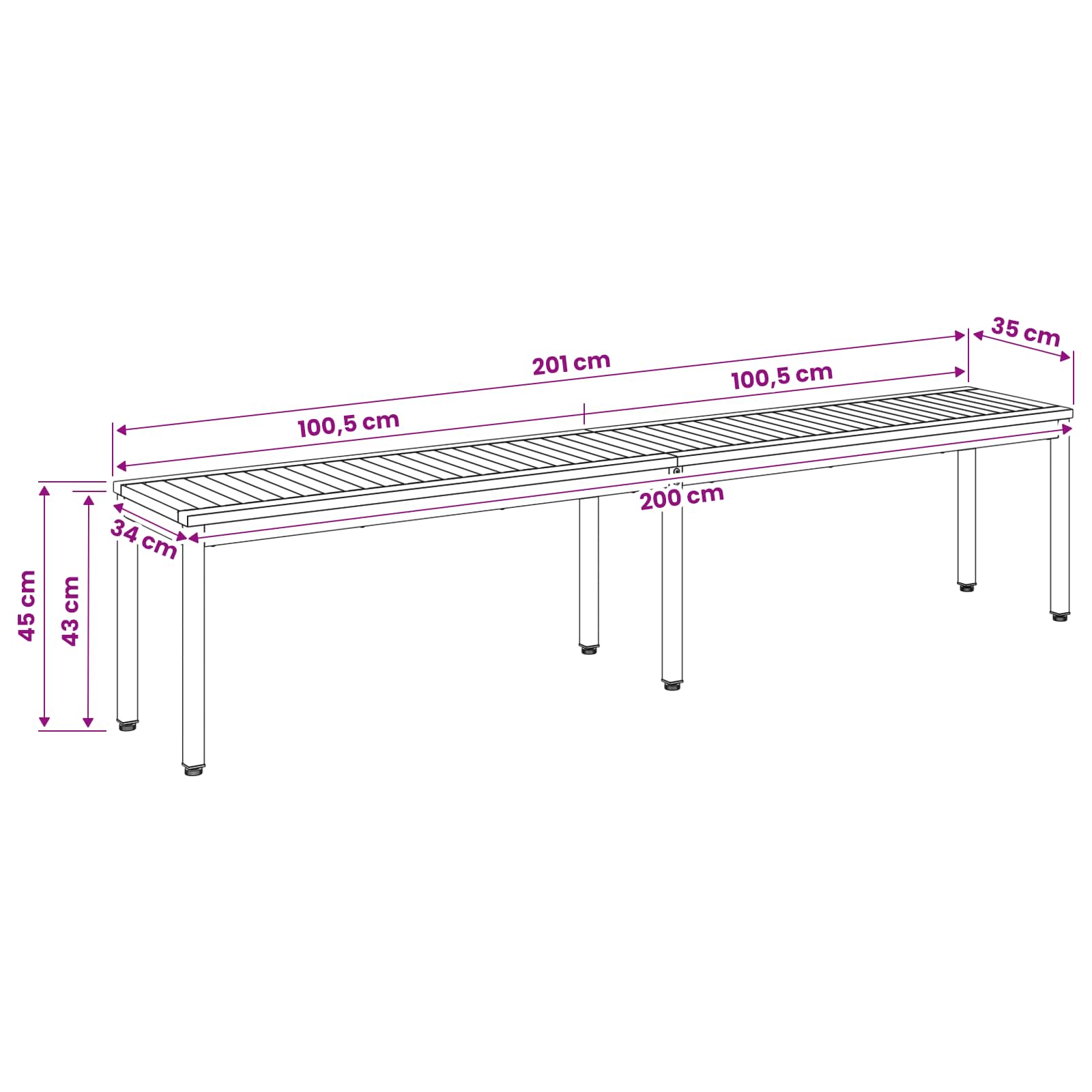 Tuinbank 201 x 35 x 45 cm Massief Acaciahout Wit en zwart image 9