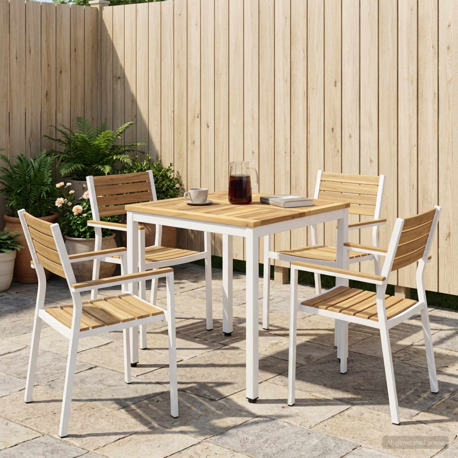 Tuindiner tafel Wit 60 x 60,5 x 75 cm Massief Acaciahout image 1