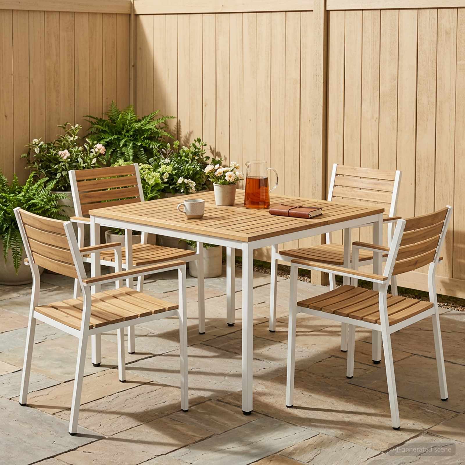 Tuindiner tafel Wit 110 x 108,5 x 75 cm Massief Acaciahout image 1