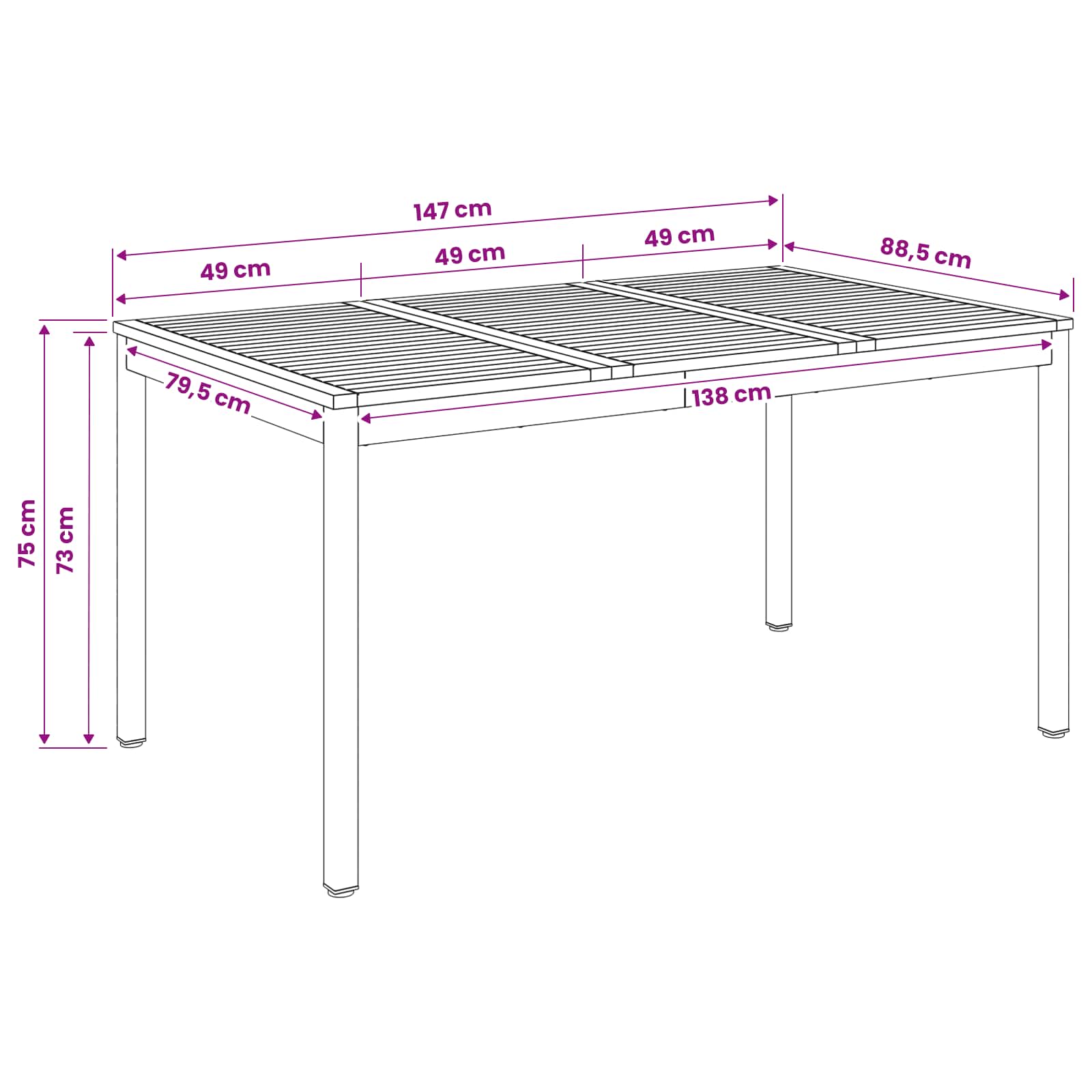 Tuindiner tafel Wit 147 x 88,5 x 75 cm Massief Acaciahout image 8