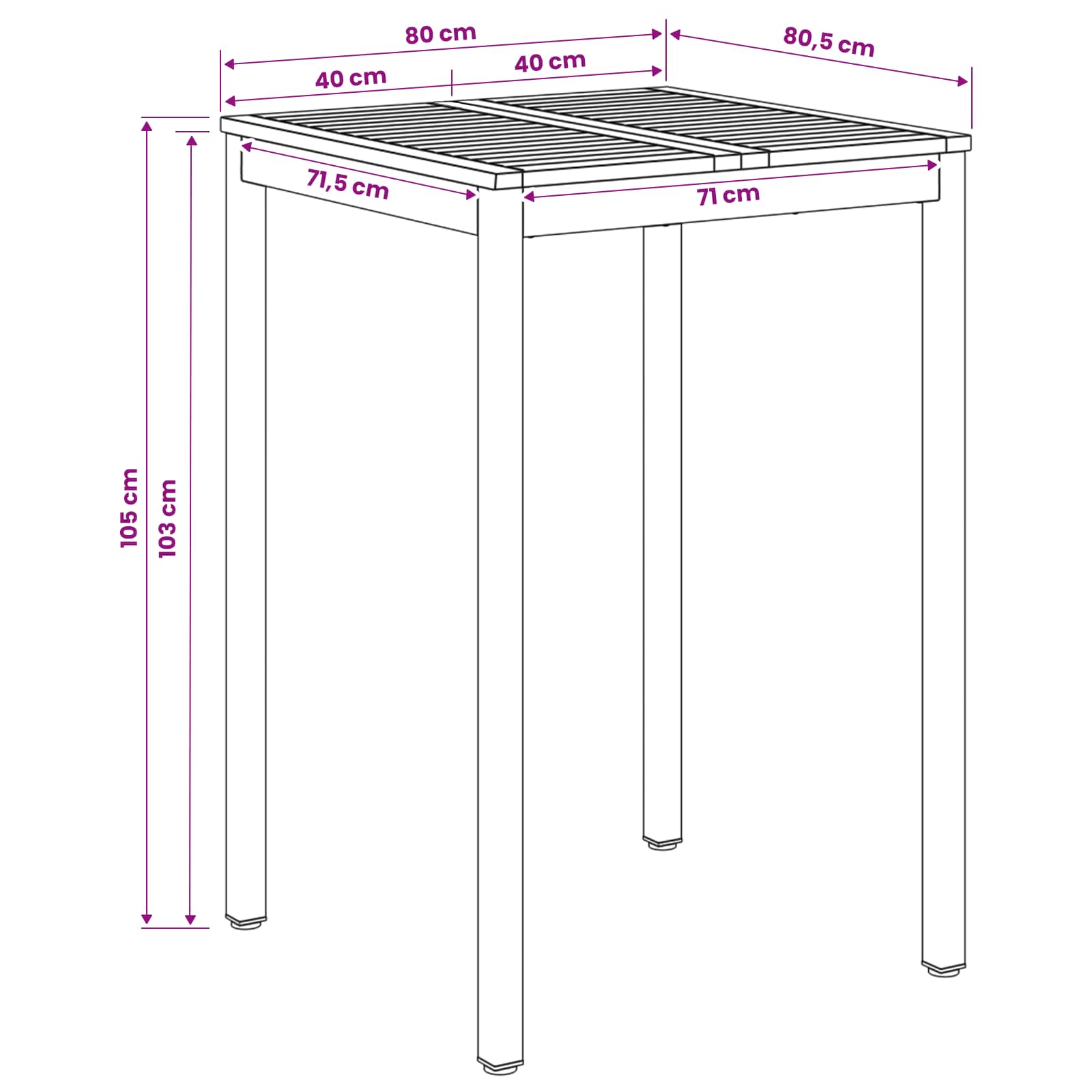 Tuinbar Tafel Wit 80 x 80,5 x 105 cm Massief Acaciahout image 7