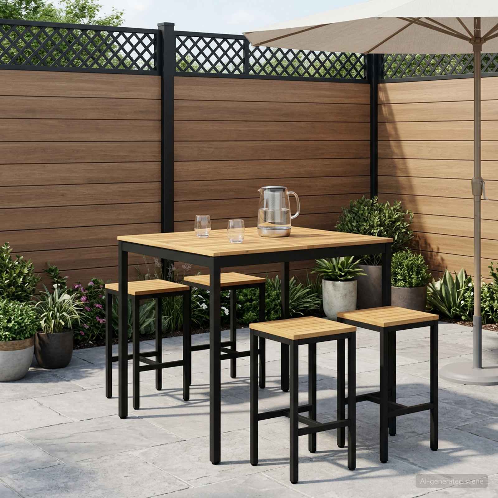 vidaXL Trädgård Bar Bord NAARDEN Vit och svart 110 x 108,5 x 105 cm