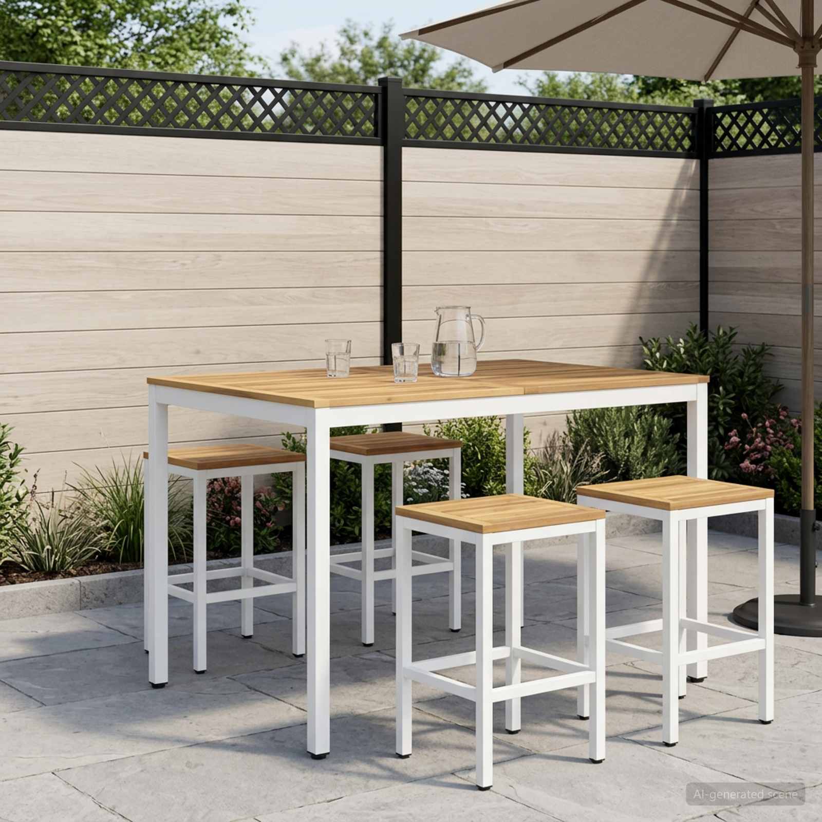 vidaXL Tr&auml;dg&aring;rd Bar Bord Vit 110 x 108,5 x 105 cm Massivt Akaciatr&auml;