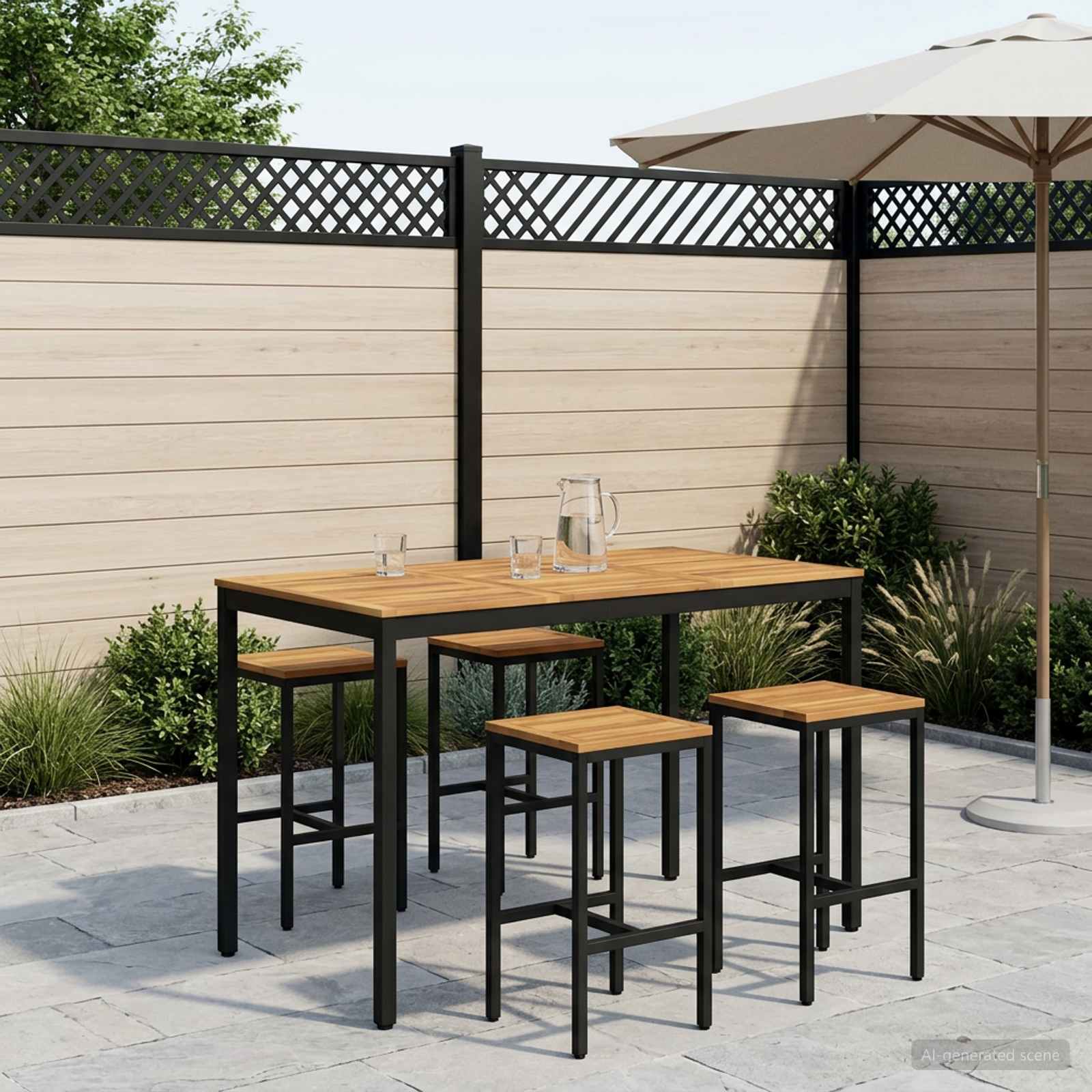 vidaXL Tr&auml;dg&aring;rd Bar Bord Vit och svart 147 x 88,5 x 105 cm