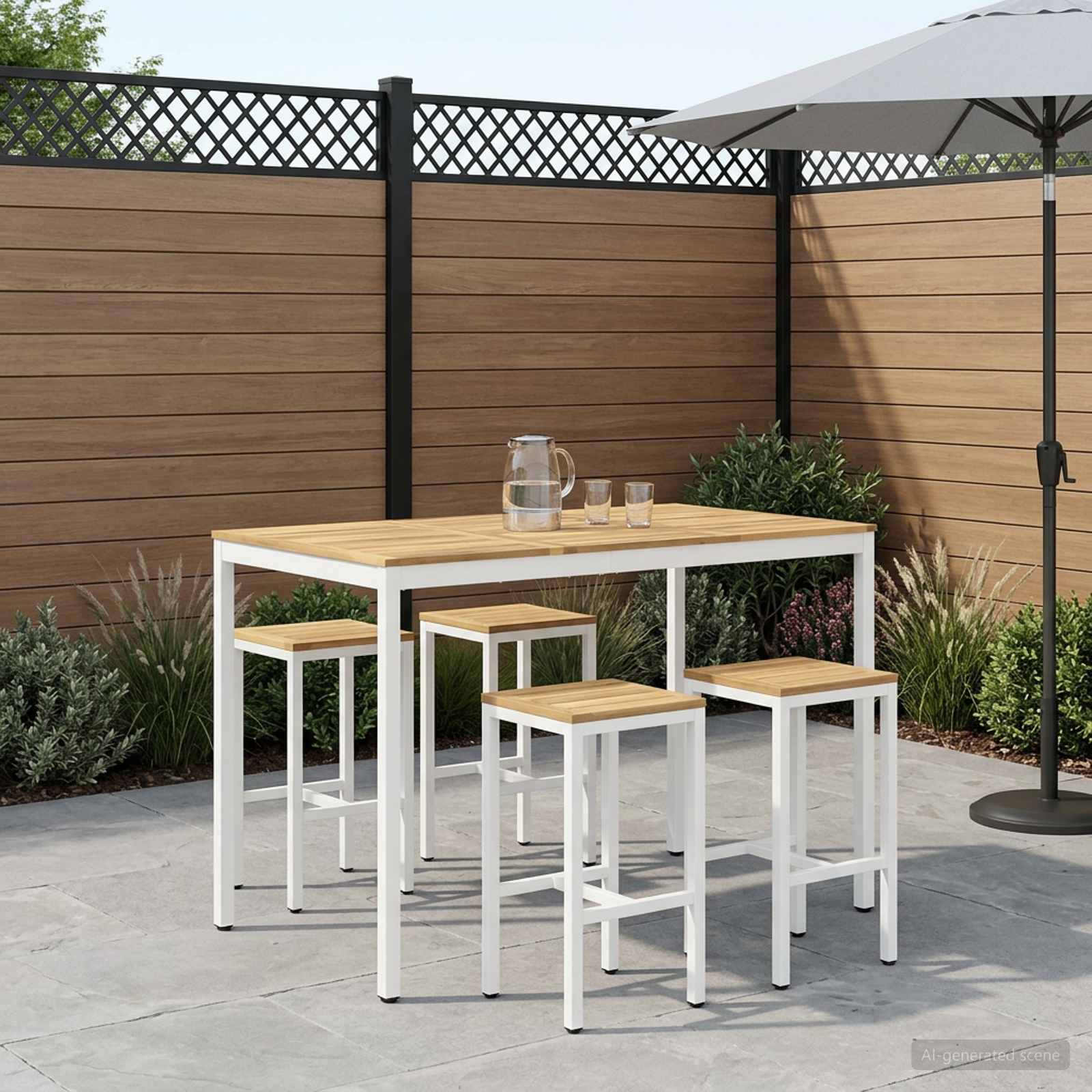 vidaXL Tr&auml;dg&aring;rd Bar Bord Vit 147 x 88,5 x 105 cm Massivt Akaciatr&auml;