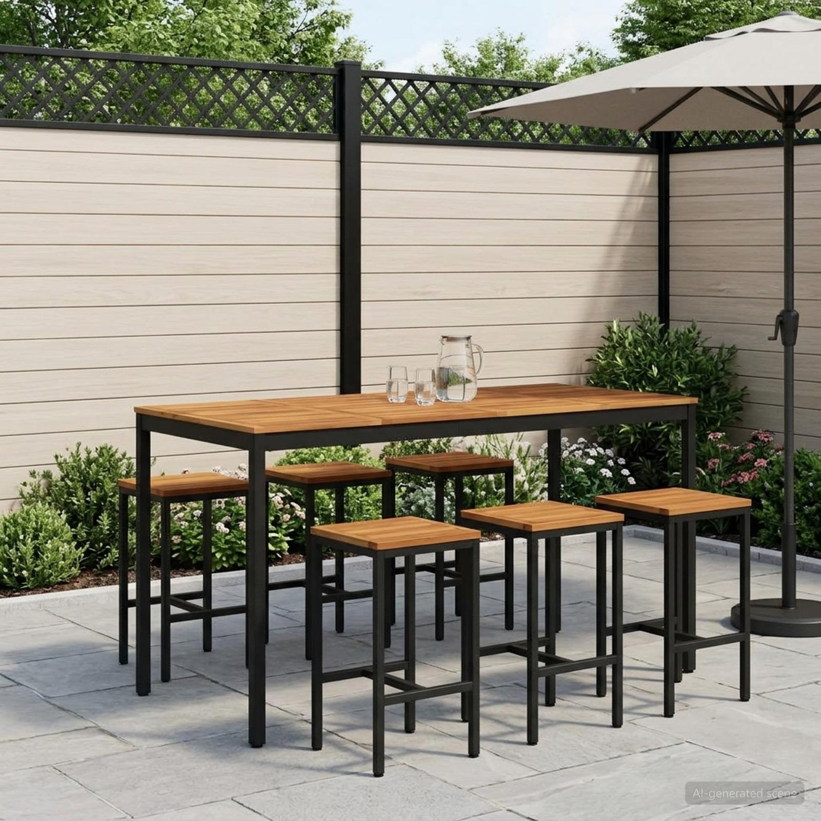 vidaXL Trädgård Bar Bord Vit och svart 180 x 88,5 x 105 cm