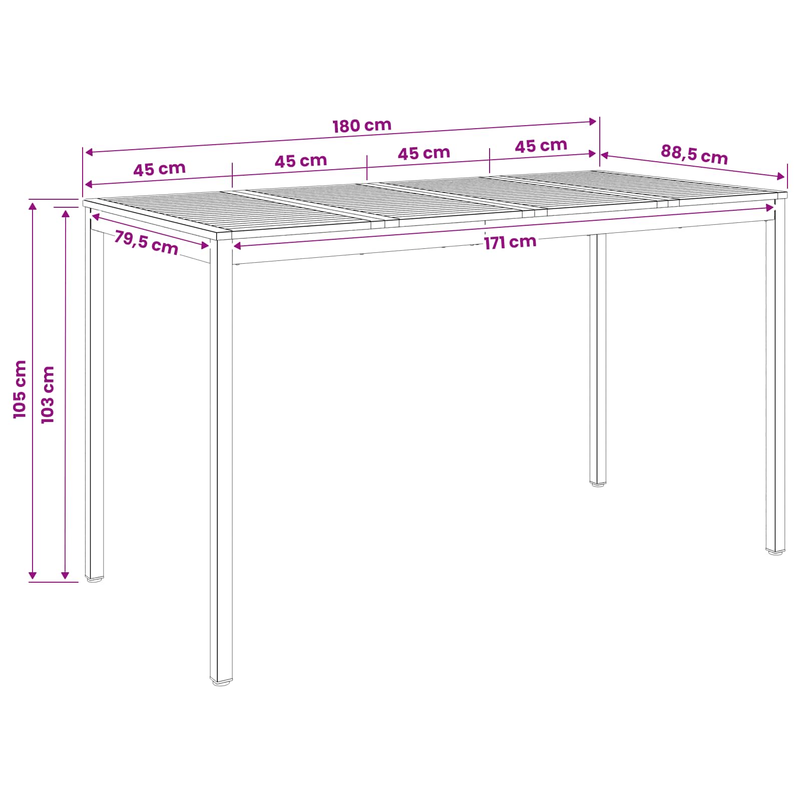 Tuinbar Tafel Wit 180 x 88,5 x 105 cm Massief Acaciahout image 9