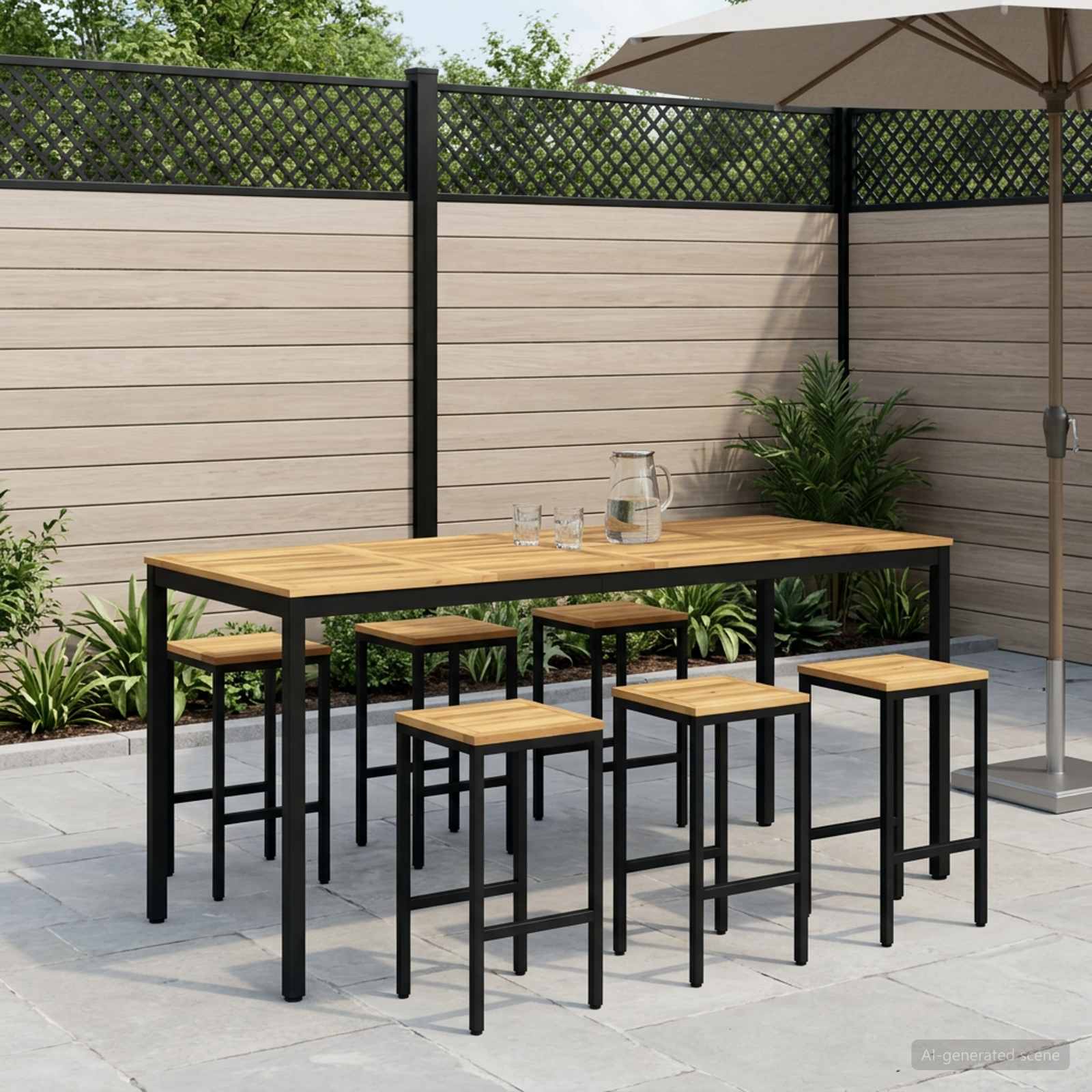 vidaXL Trädgård Bar Bord Vit och svart 196 x 80,5 x 105 cm