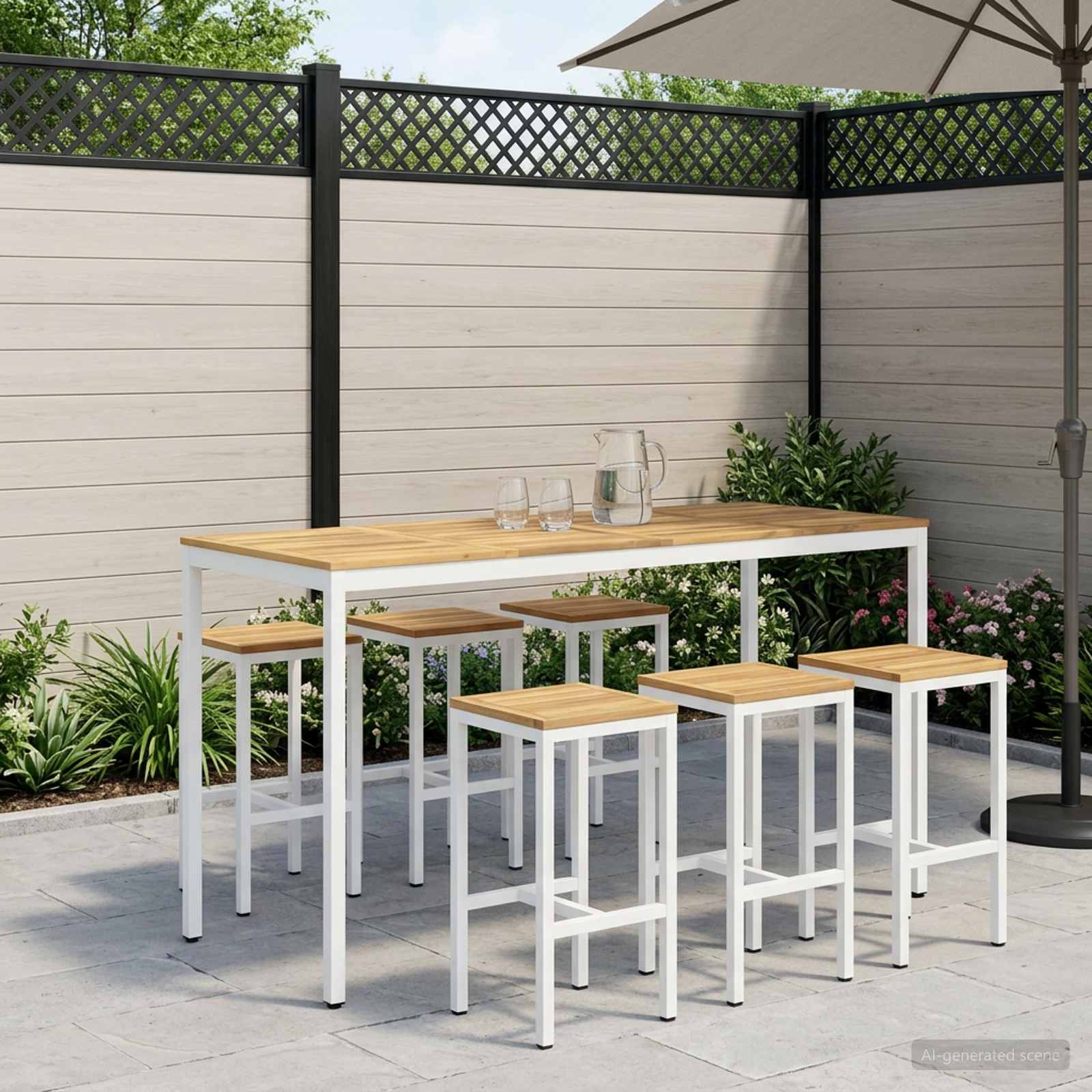vidaXL Trädgård Bar Bord Vit 196 x 80,5 x 105 cm Massivt Akaciaträ