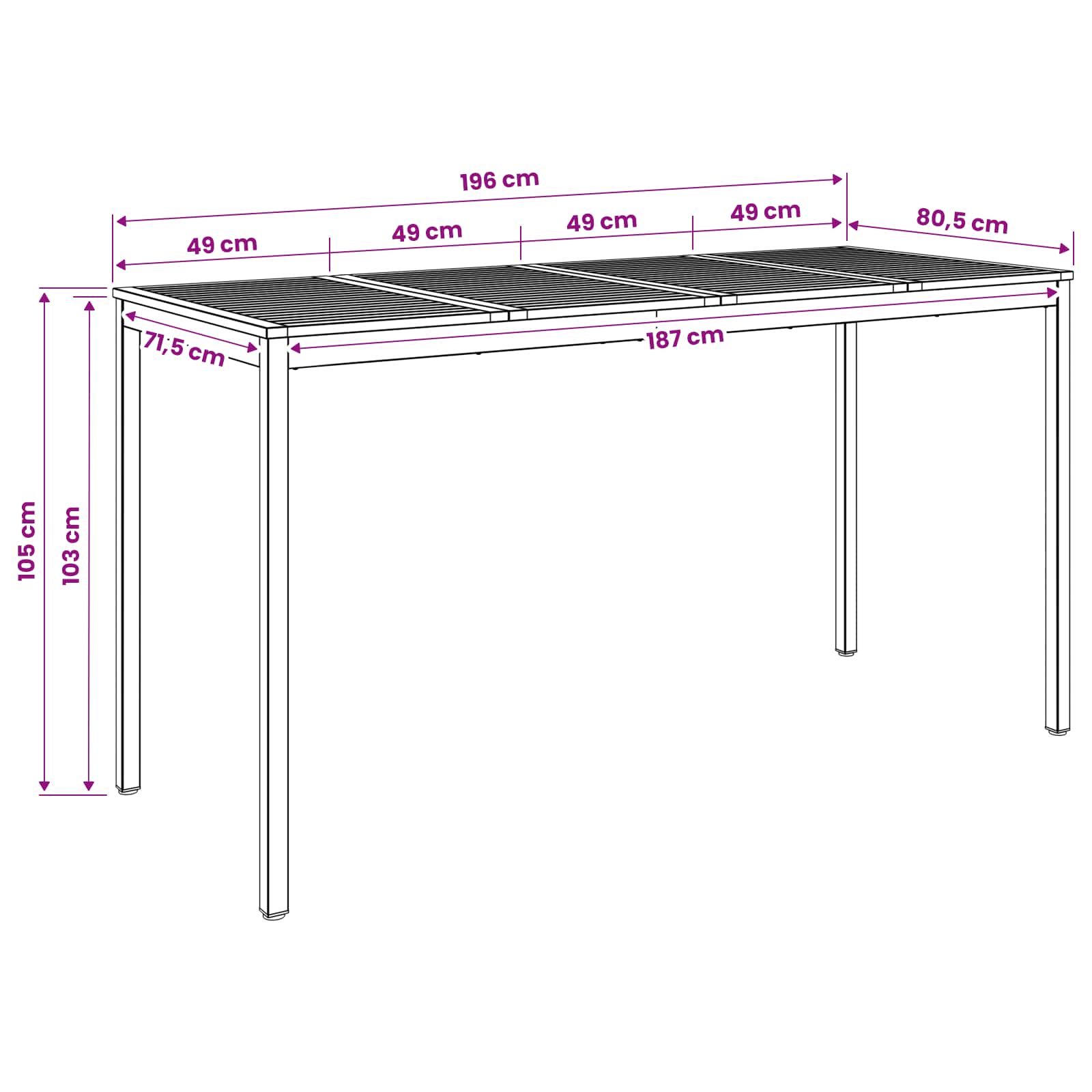 Tuinbar Tafel Wit 196 x 80,5 x 105 cm Massief Acaciahout image 9