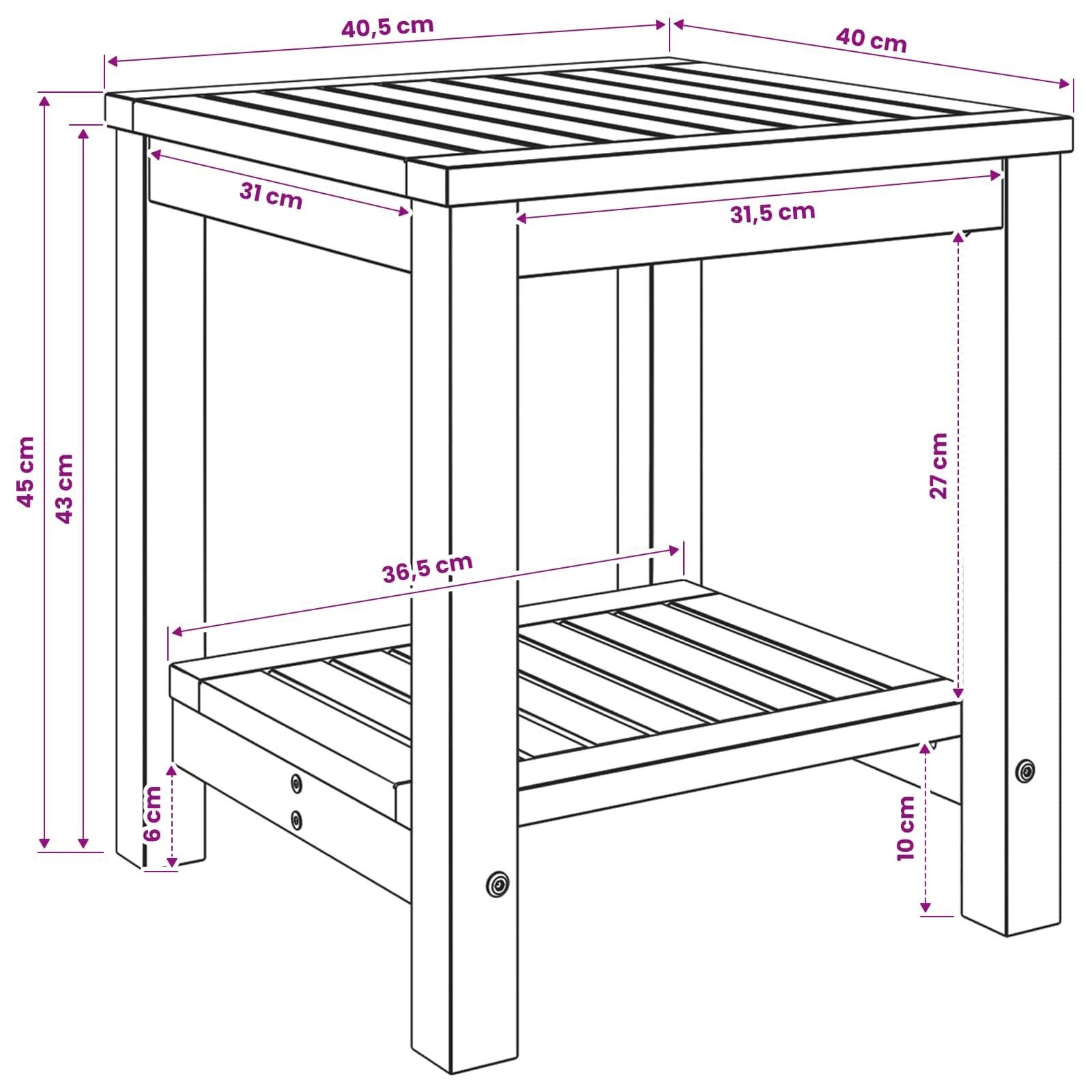 Salontafel Wit 40,5 x 40 x 45 cm Massief Acaciahout image 7