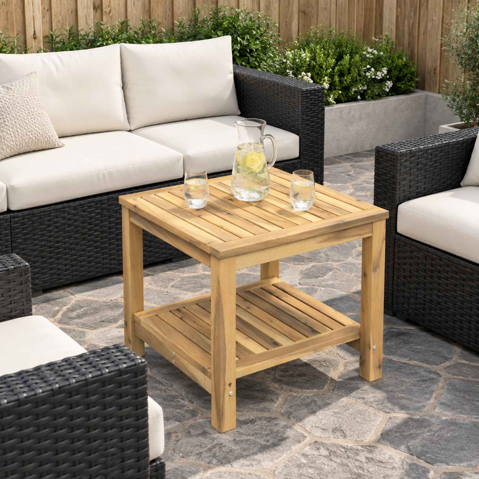 Salontafel Wit 48,5 x 49 x 45 cm Massief Acaciahout image 1