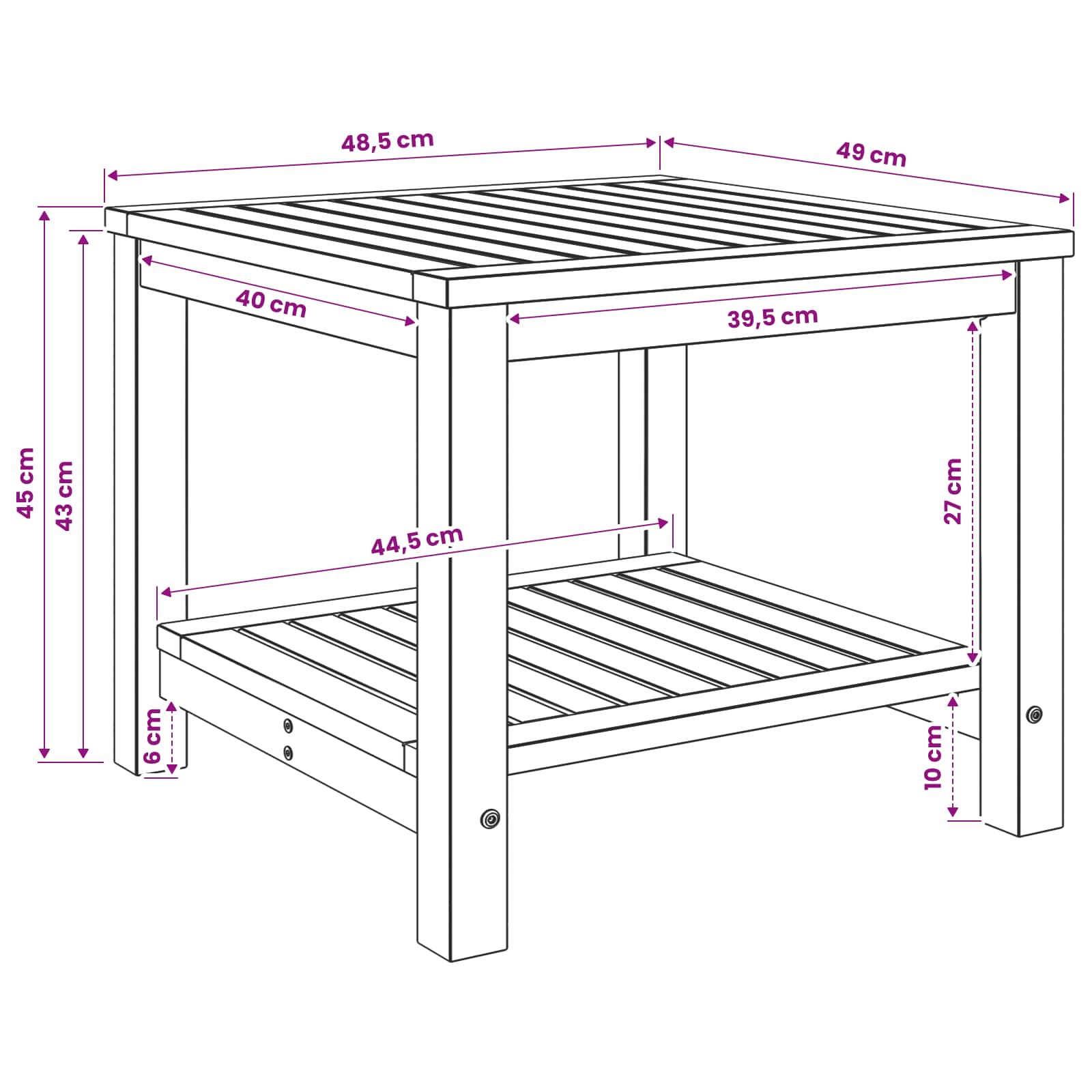 Salontafel Wit 48,5 x 49 x 45 cm Massief Acaciahout image 7