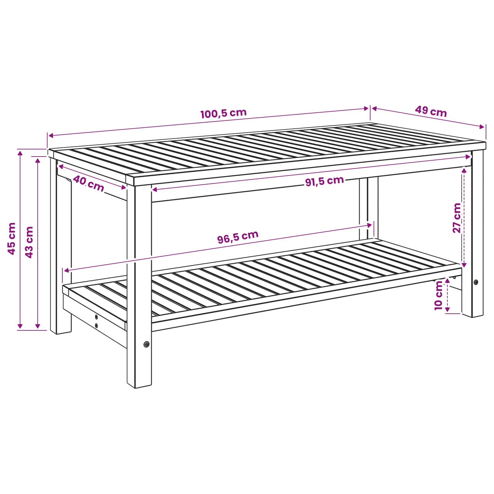 vidaXL Couchtisch Weiß gewaschen 100,5 x 49 x 45 cm Massivholz Akazie – Bild 8
