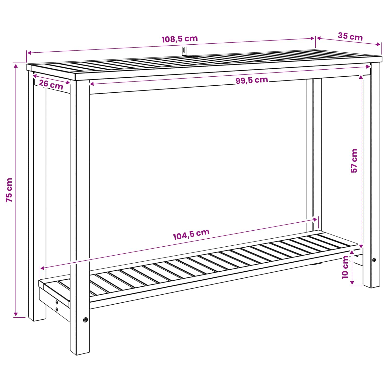 Garden Console Table size guide