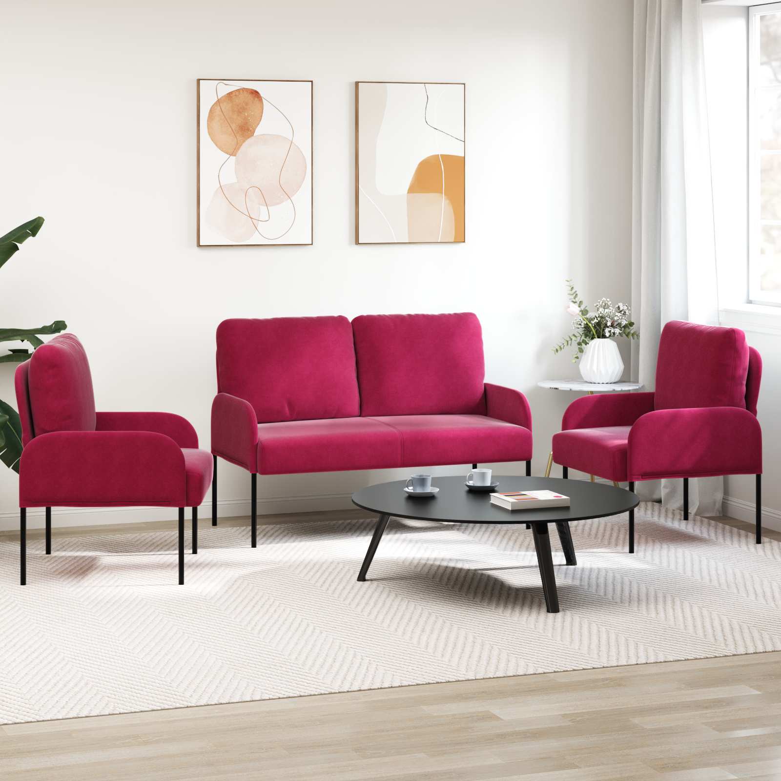 Sedací soupravy 3 pcs Víno Červené 115 x 56 x 80 cm Překližka - obrázek 3