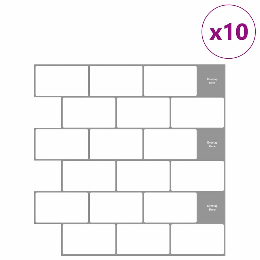 Thumbnail - vidaXL U-Bahn-Fliese 10 pcs Weiß Grau 30 x 30 cm Polyurethan und PET