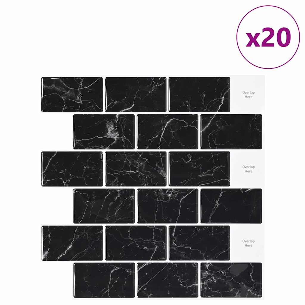 Thumbnail - vidaXL U-Bahn-Fliese 20 pcs Schwarz Marmor 30 x 30 cm
