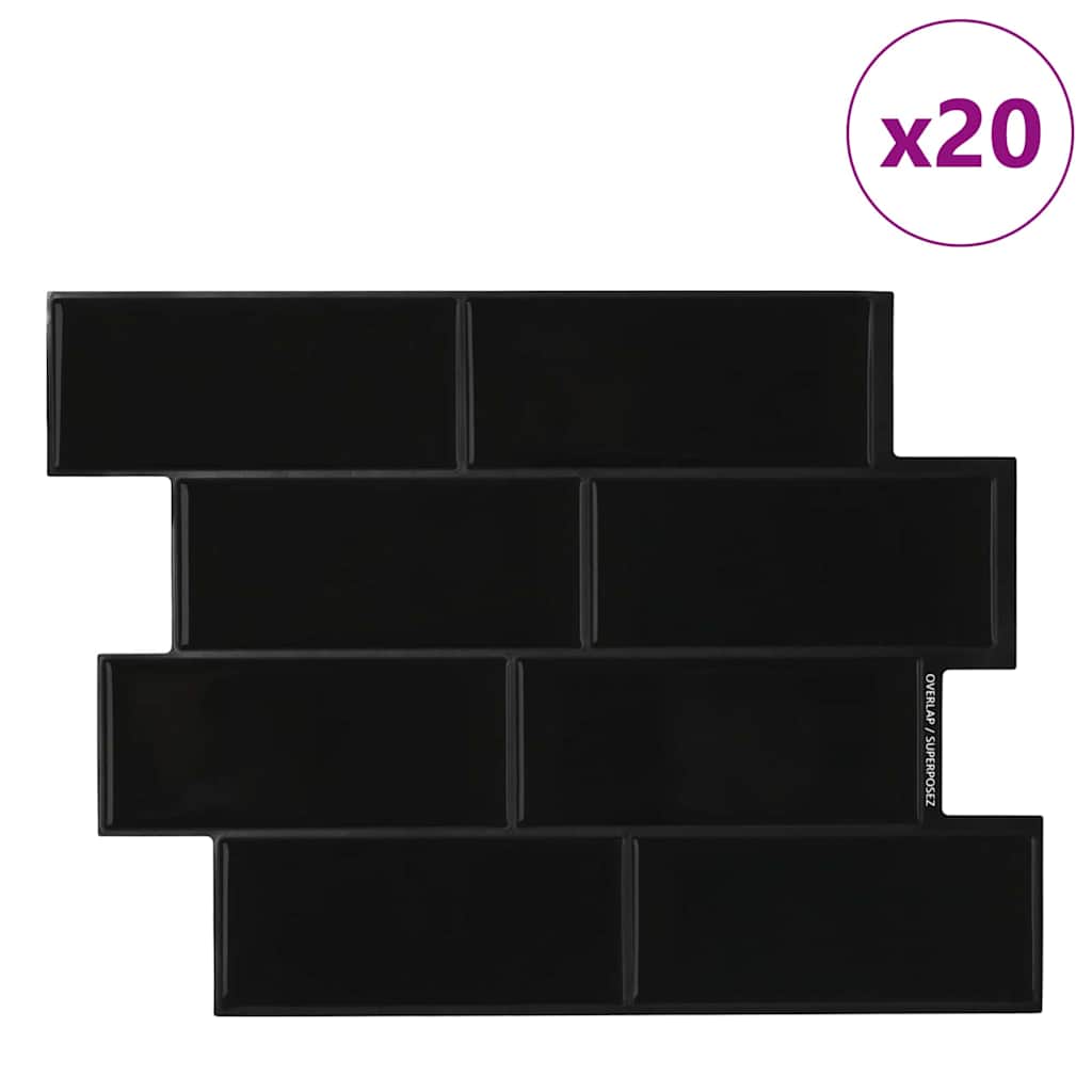 Thumbnail - vidaXL U-Bahn-Fliese 20 pcs Schwarz 29 x 21 cm Polyurethan und PET