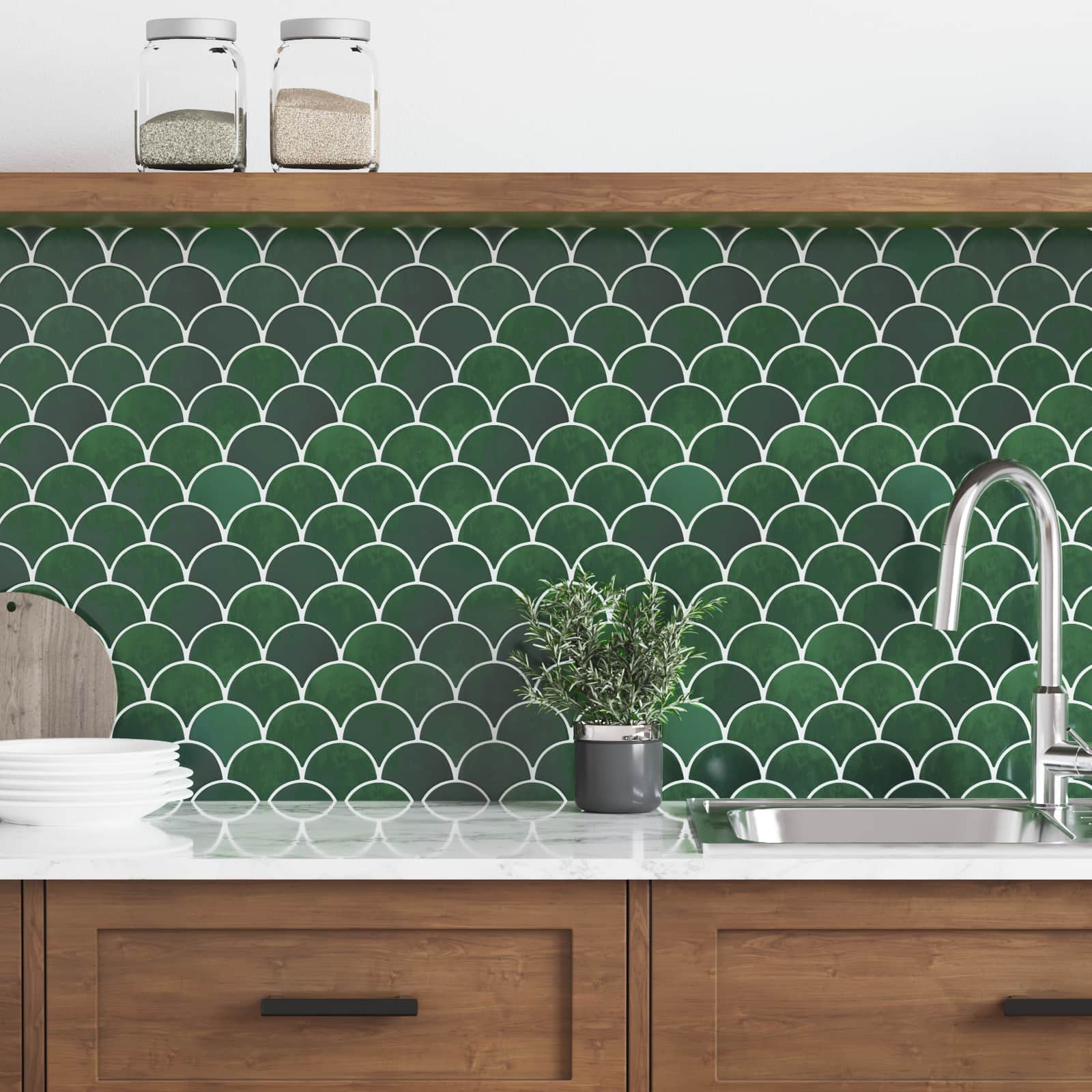 Ploščica ribje luske 10 pcs Temno zelena 30 x 30 cm