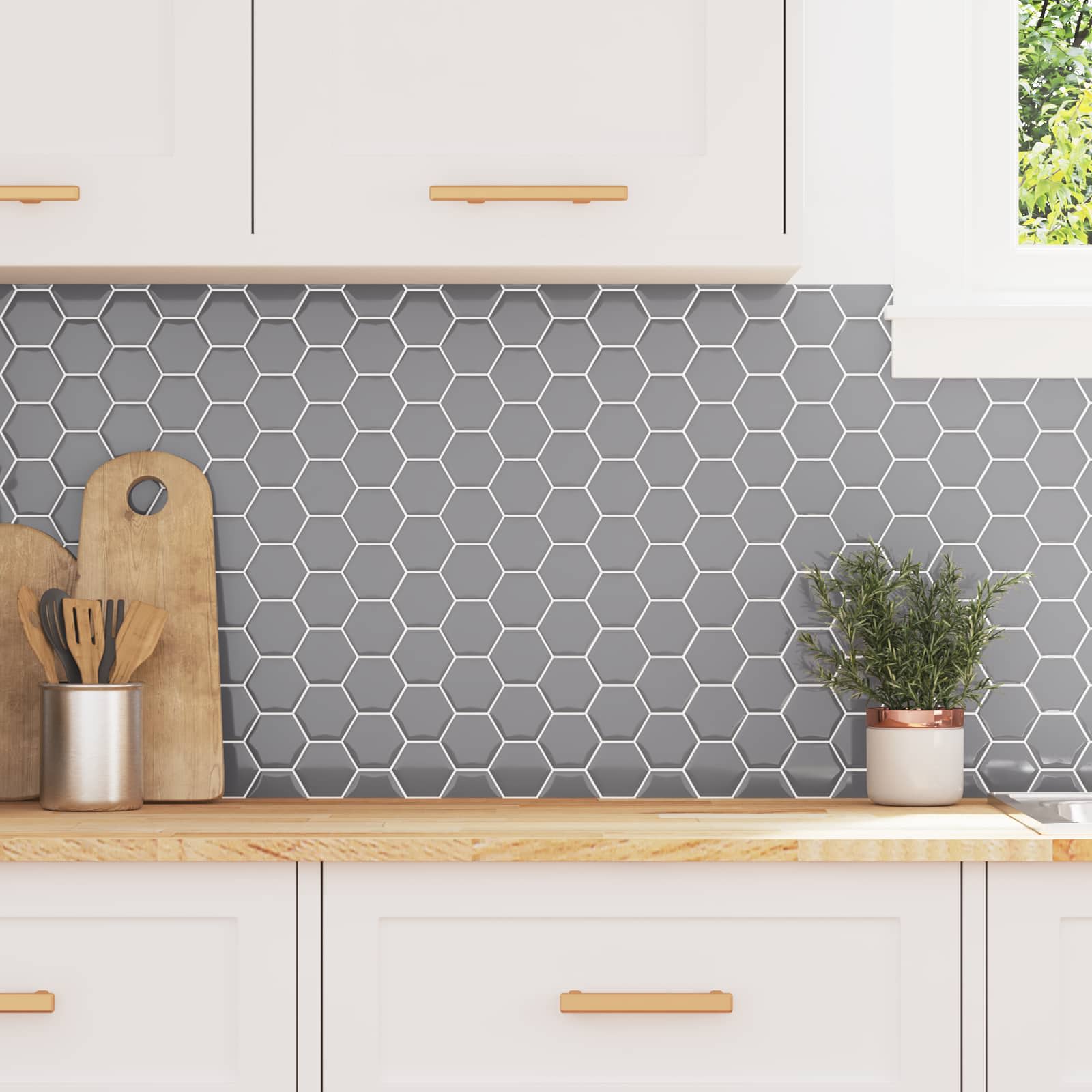 Šesterokotna ploščica 50 pcs Siva 30 x 30 cm Poliuretan in PET