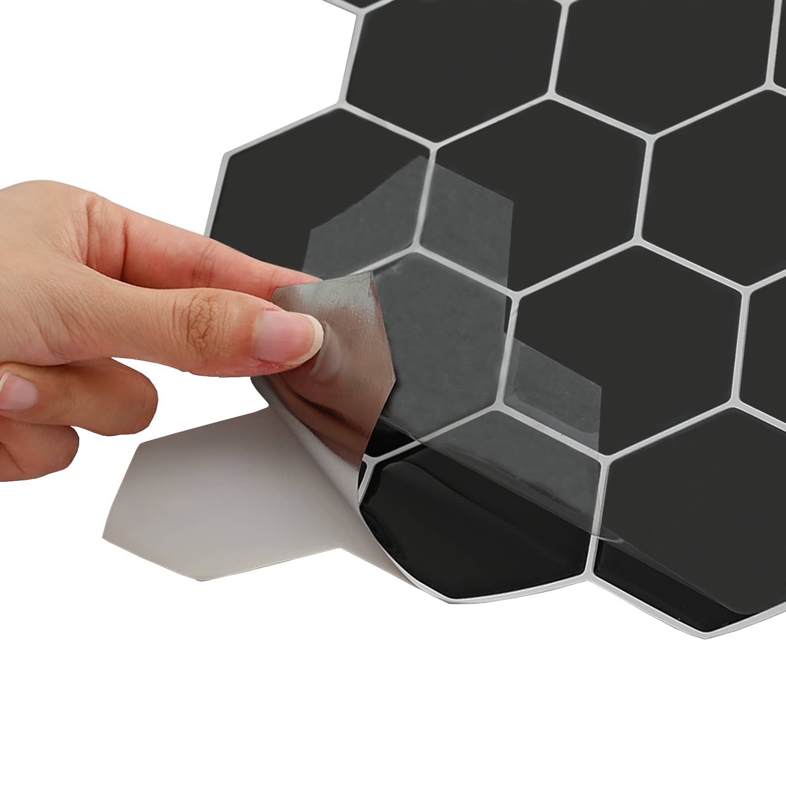 Šesterokotna ploščica 50 pcs Črna 30 x 30 cm Poliuretan in PET - slika 8