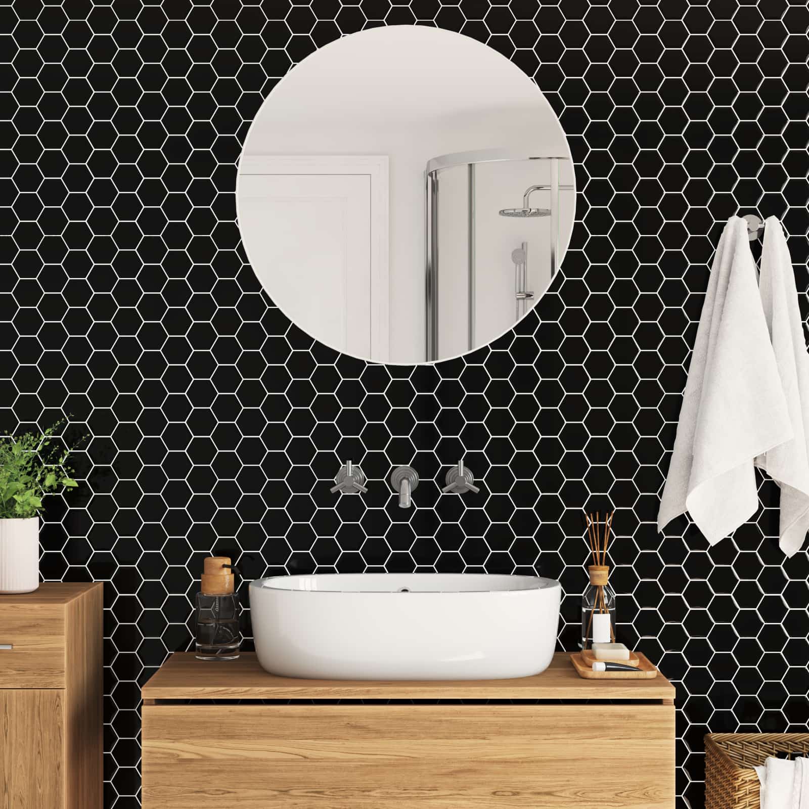 Šesterokotna ploščica 50 pcs Črna 30 x 30 cm Poliuretan in PET - slika 4