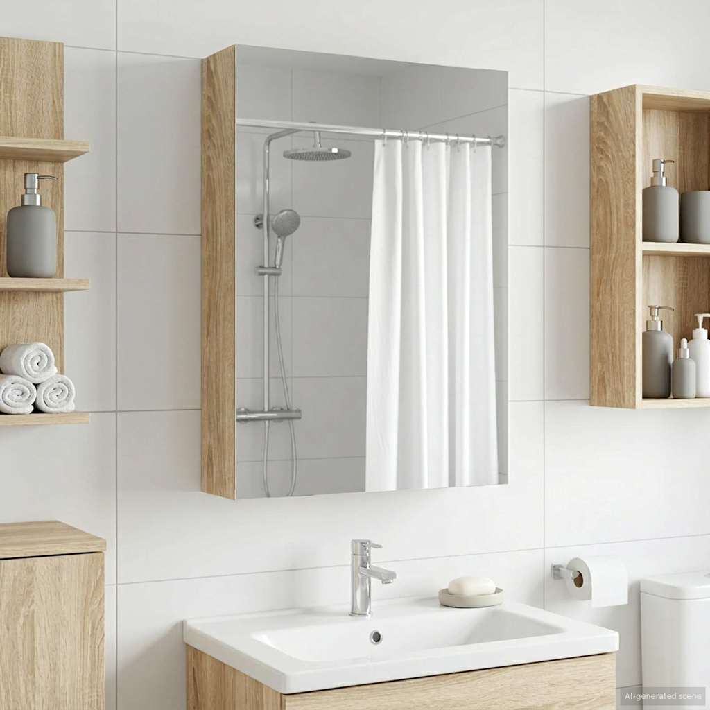 vidaXL Badrumsspegelskåp Sonoma-ek 40 x 10,5 x 60,5 cm Konstruerat trä
