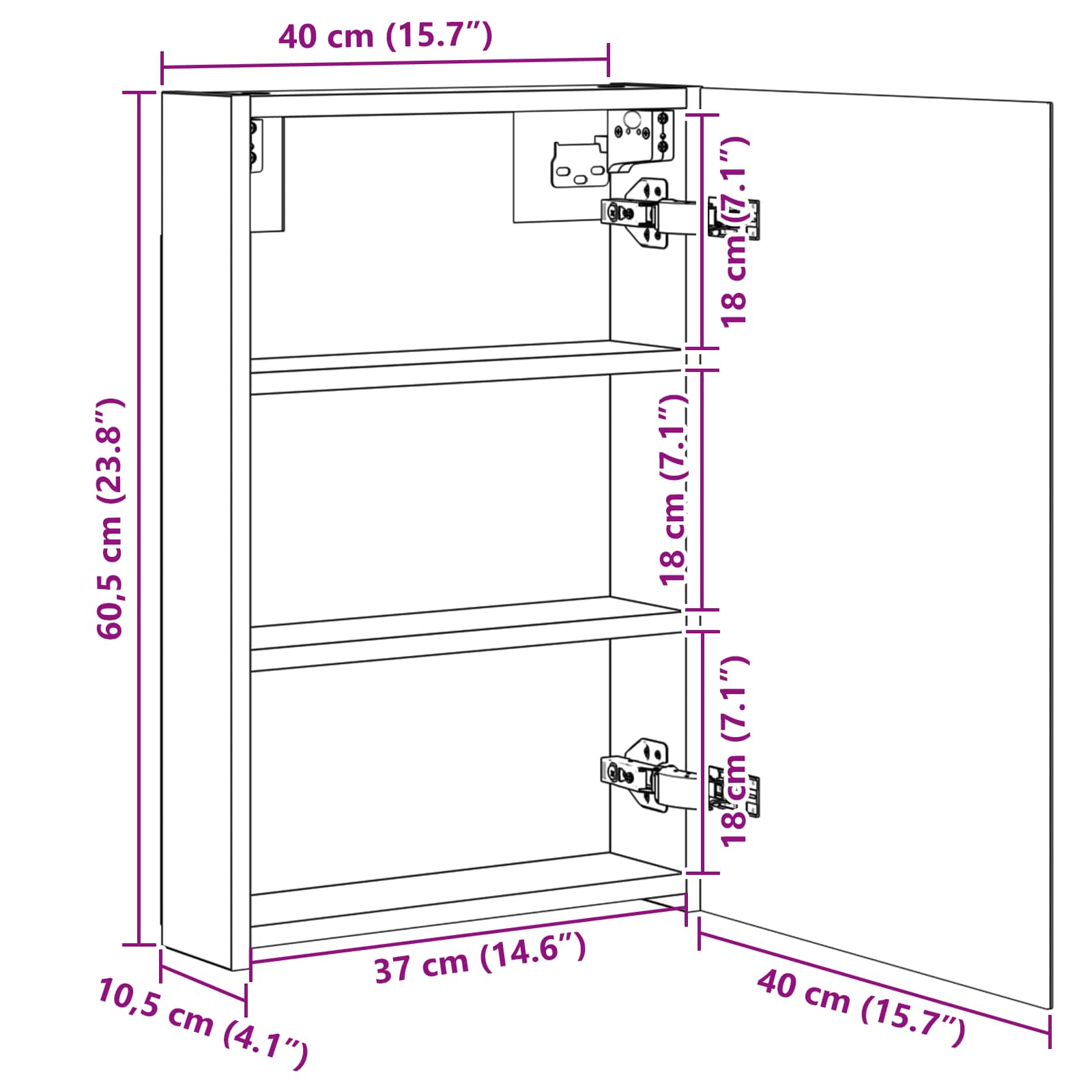 Koupelnová zrcadlová skříň Betonově šedá 40 x 10,5 x 60,5 cm - obrázek 11