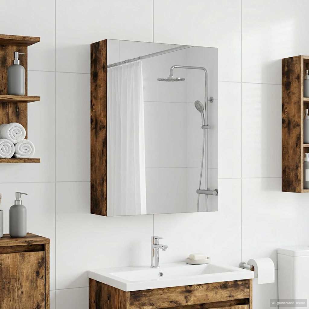 Koupelnová zrcadlová skříň Kouřový dub 50 x 14,5 x 70 cm - obrázek 4