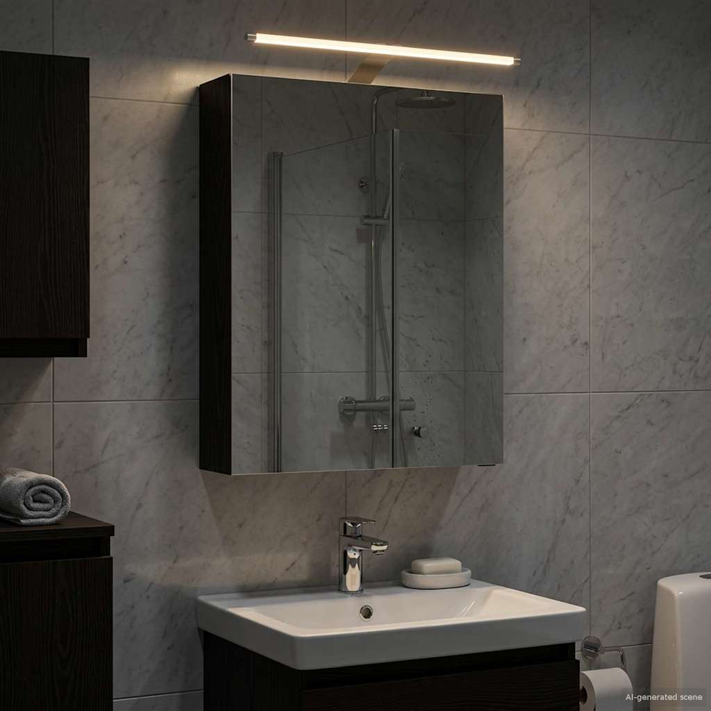 vidaXL Dulap cu oglindă pentru baie Stejar Negru 50 x 14,5 x 70 cm