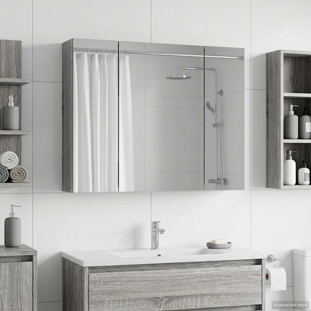 vidaXL Dulap cu oglindă pentru baie Gri Sonoma 60 x 14,5 x 50 cm