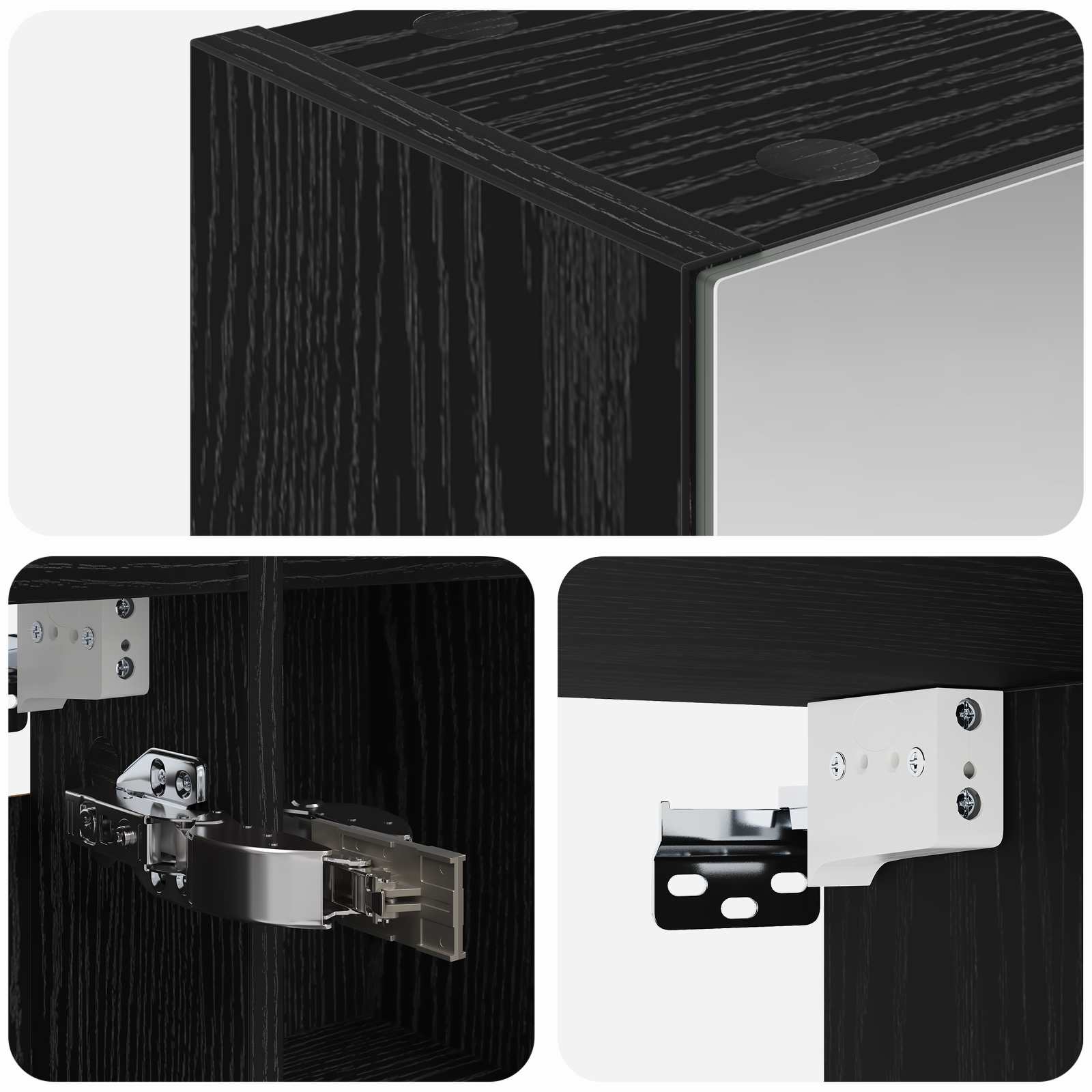 Badkamer spiegelkast Zwart Eiken 70 x 14,5 x 70 cm Bewerkt hout - Afbeelding 10