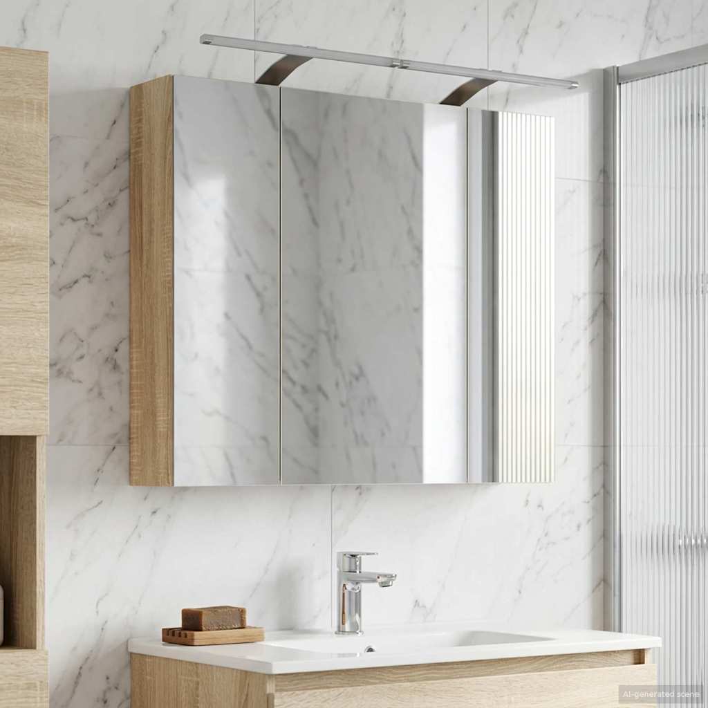 vidaXL Dulap cu oglindă pentru baie Stejar Sonoma 80 x 14.5 x 70 cm