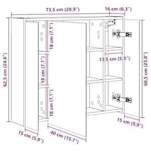 Koupelnová zrcadlová skříň Staré dřevo 73,5 x 16 x 62,5 cm - obrázek 11