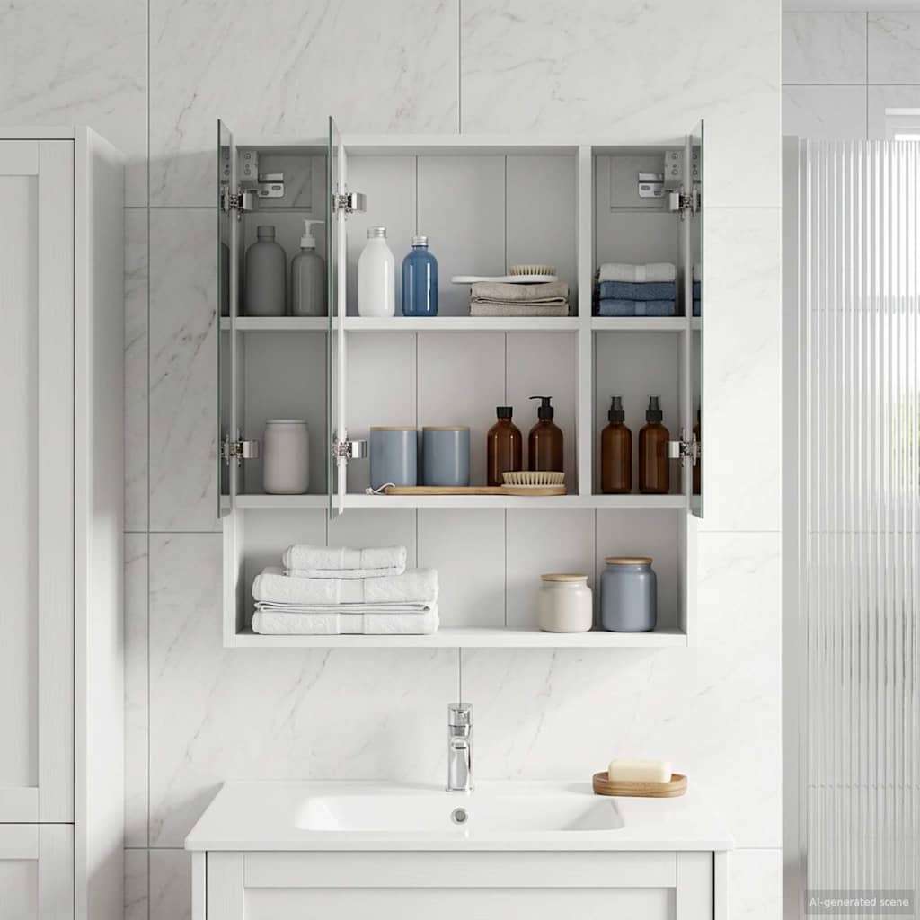 Vannitoa peeglikapp riiuliga Valge 60 x 14.5 x 70 cm Tehispuit