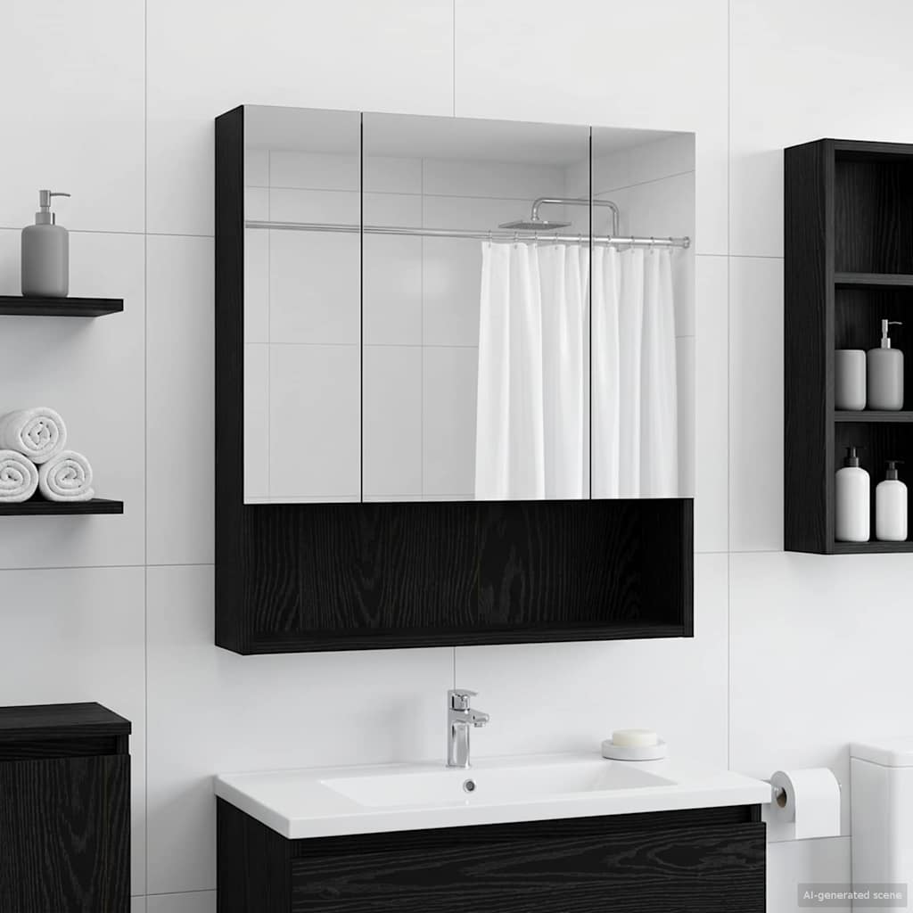 vidaXL Dulap cu oglindă pentru baie Stejar Negru 60 x 14.5 x 70 cm
