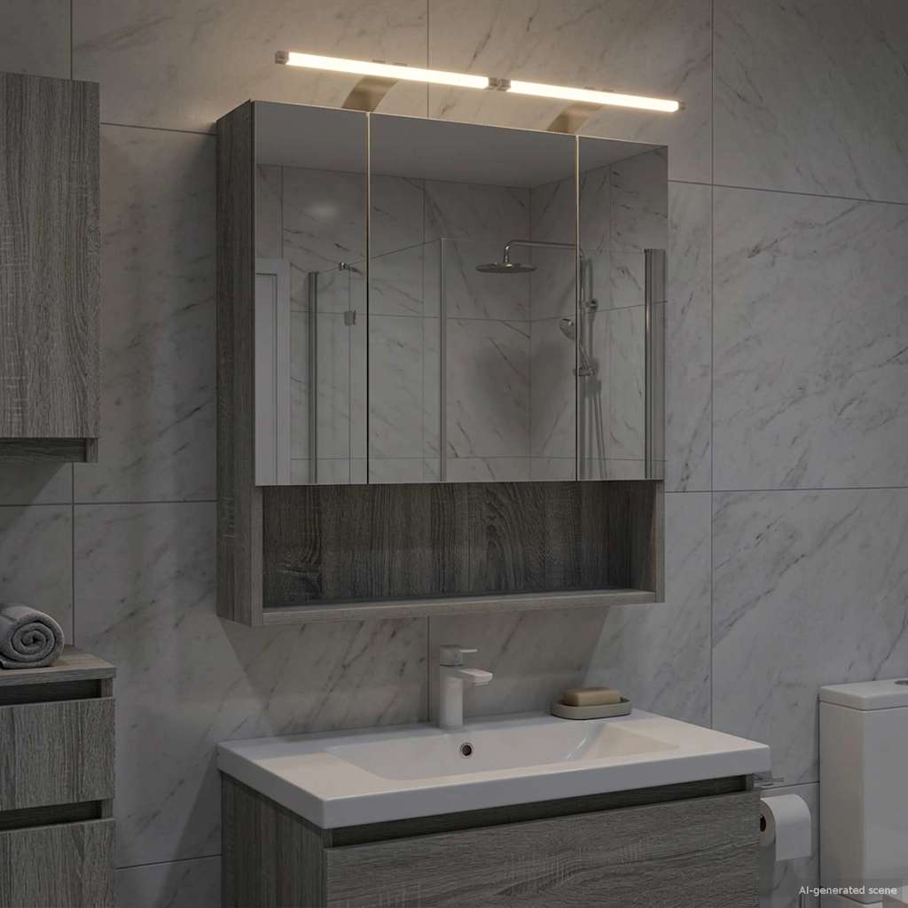 vidaXL Dulap cu oglindă pentru baie Gri Sonoma 60 x 14.5 x 70 cm
