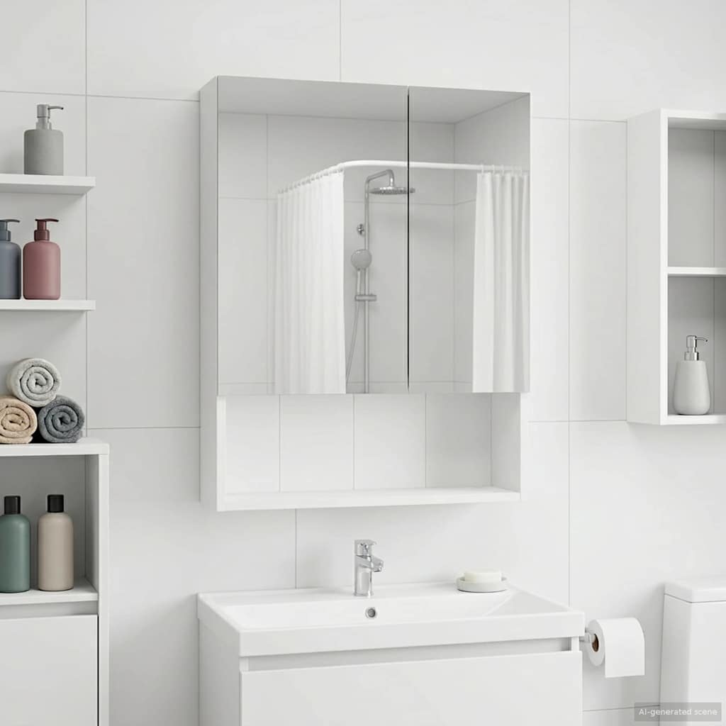 Badkamer spiegelkast Wit 50 x 14,5 x 70 cm Bewerkt hout - Afbeelding 4